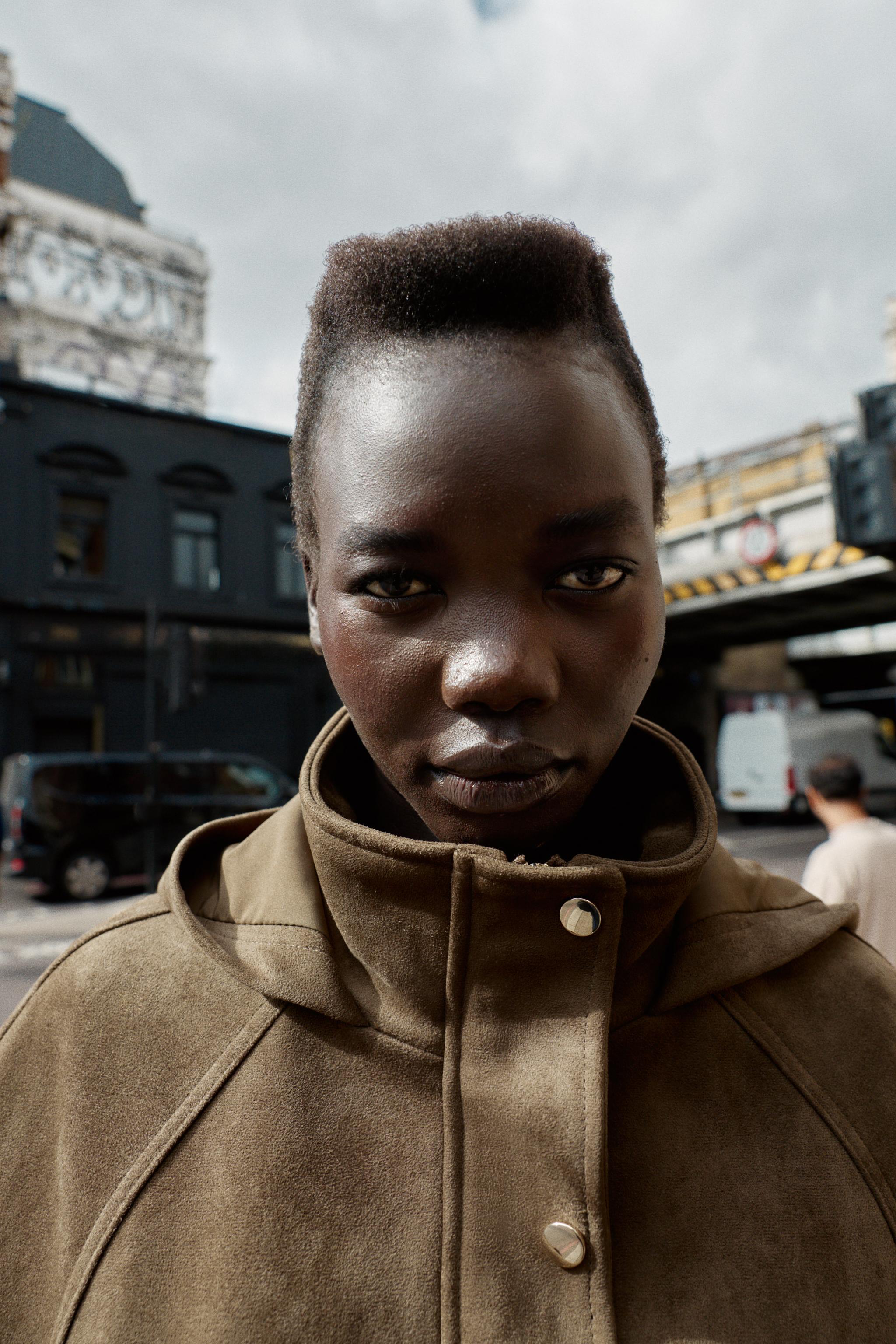 FAUX SUEDE JACKET WITH HOODIE