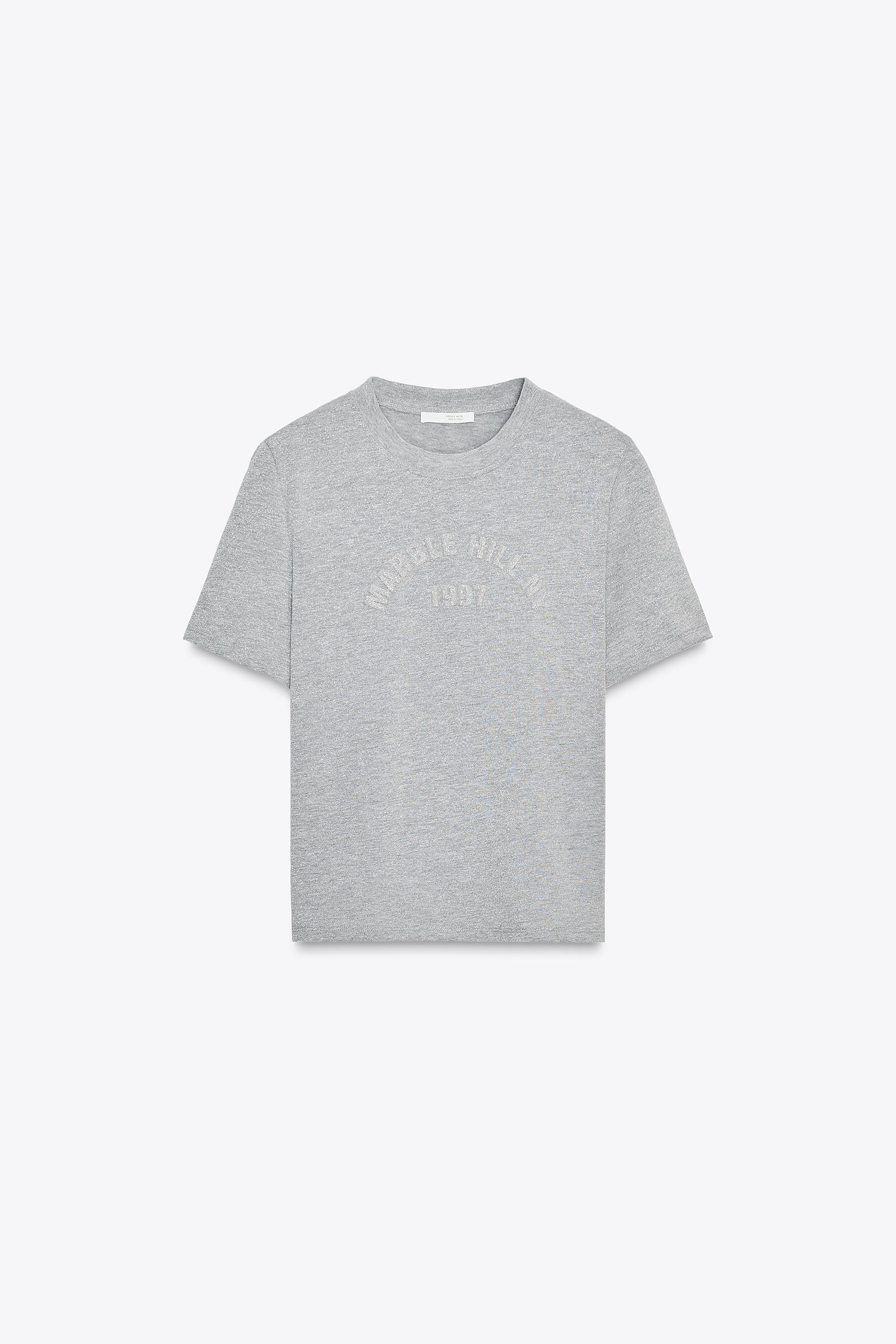 METALLIC THREAD TEXT T-SHIRT