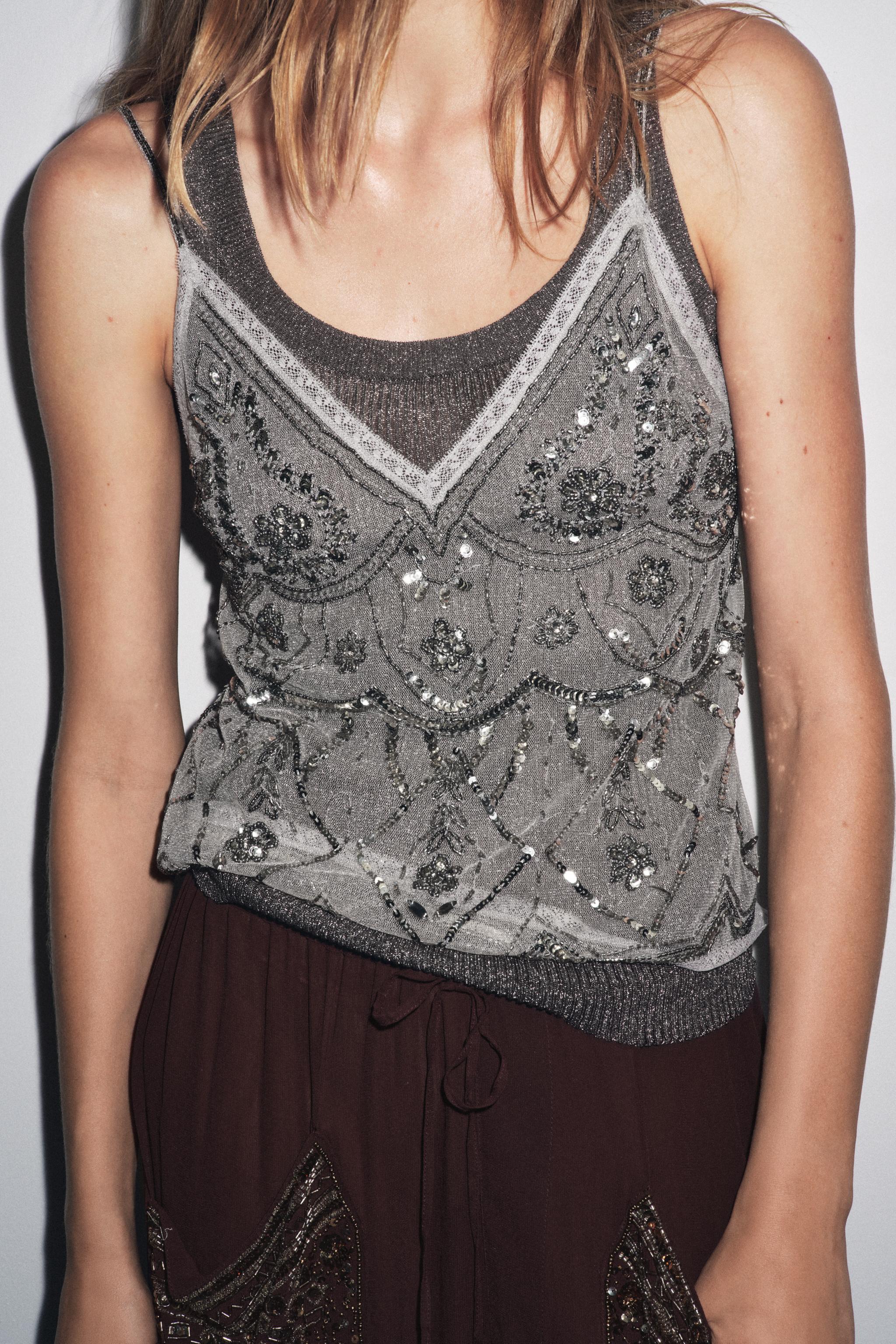 TULLE BEADED SEQUIN TOP