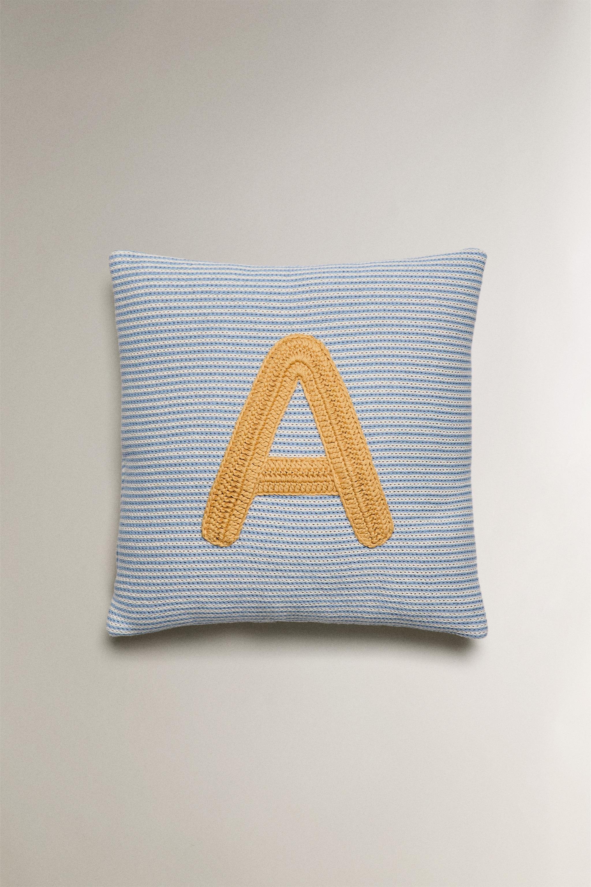CHILDREN'S EMBROIDERED LETTER A THROW PILLOW