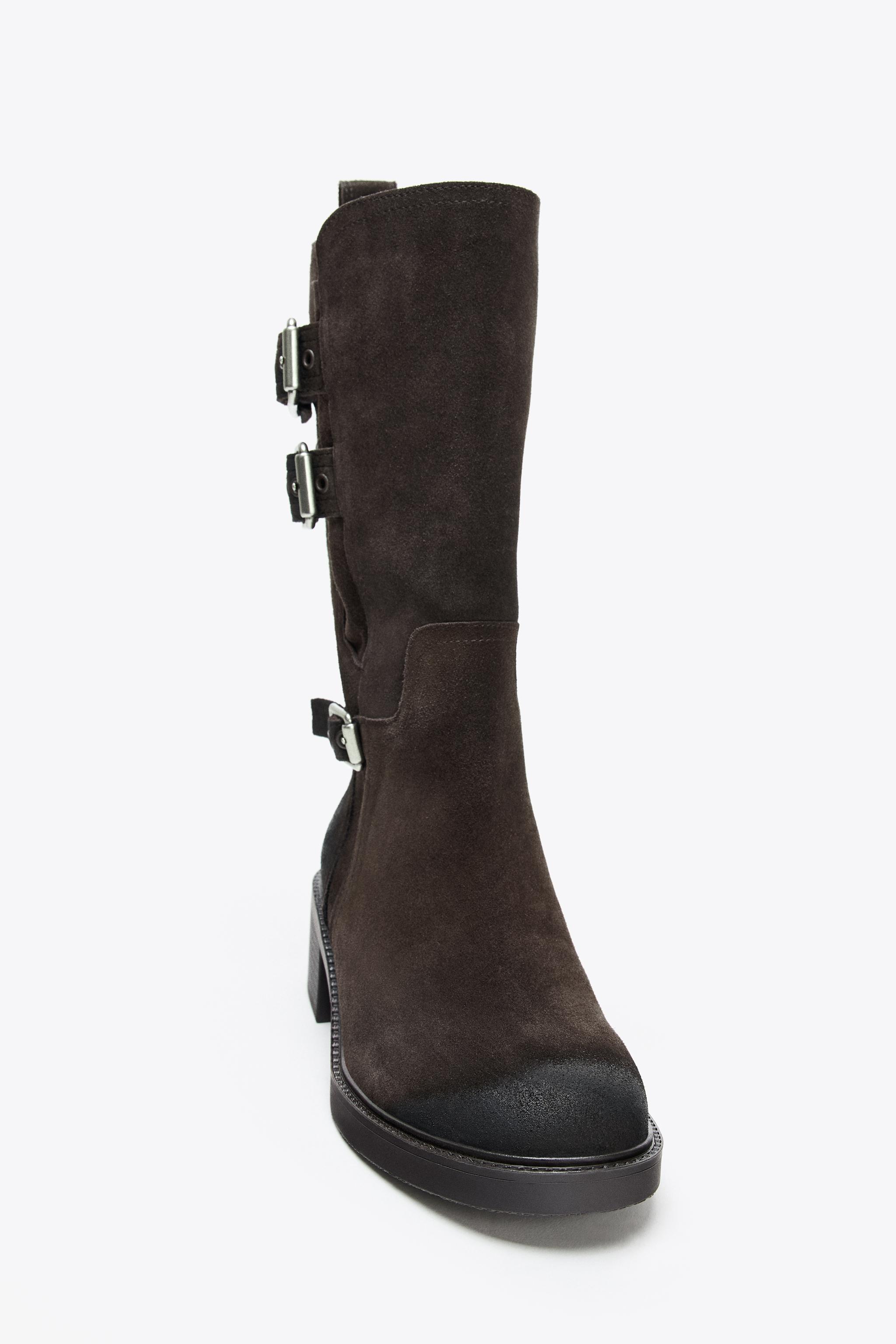 BUCKLED SPLIT LEATHER ANKLE BOOTS