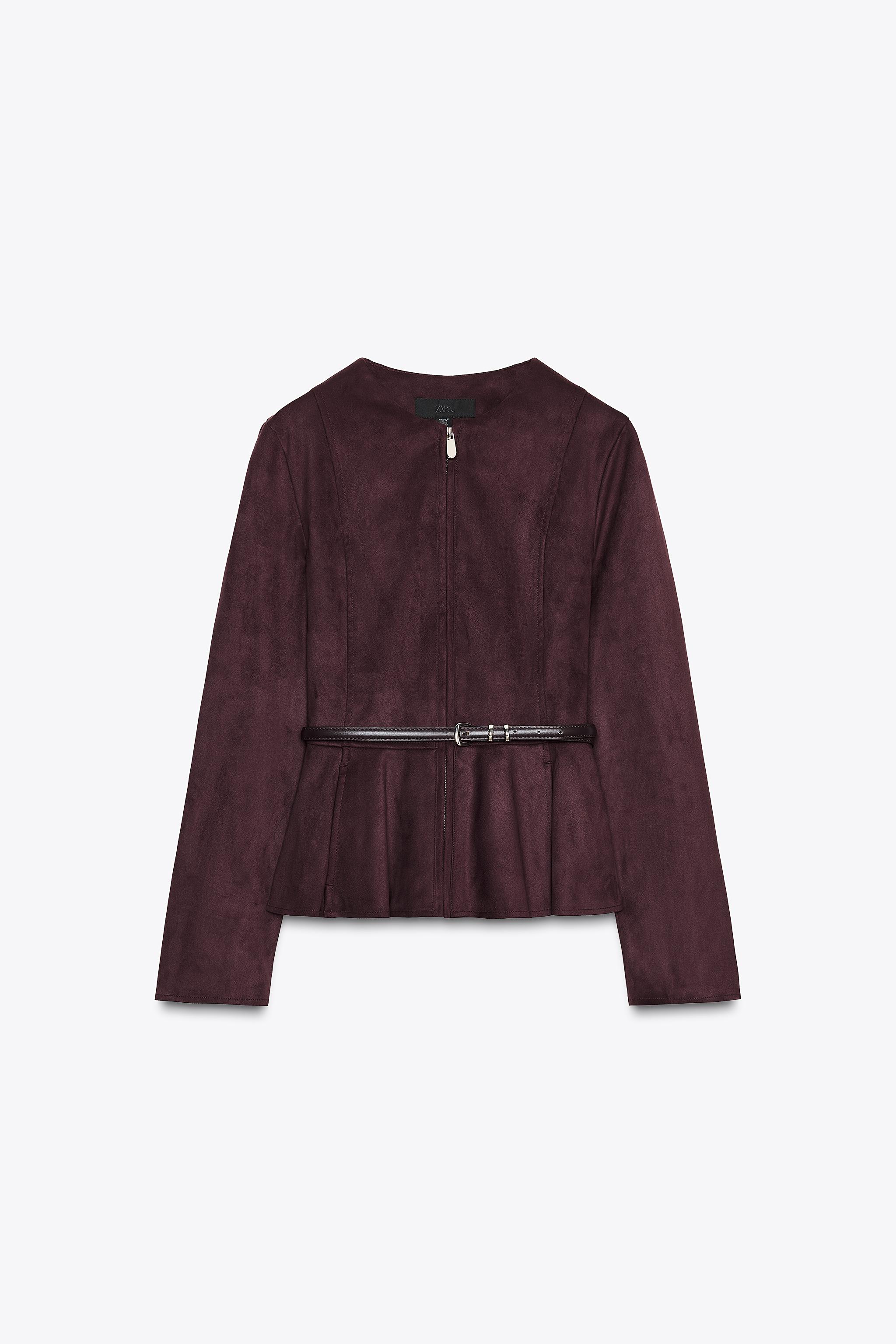 FAUX SUEDE BELTED PEPLUM JACKET