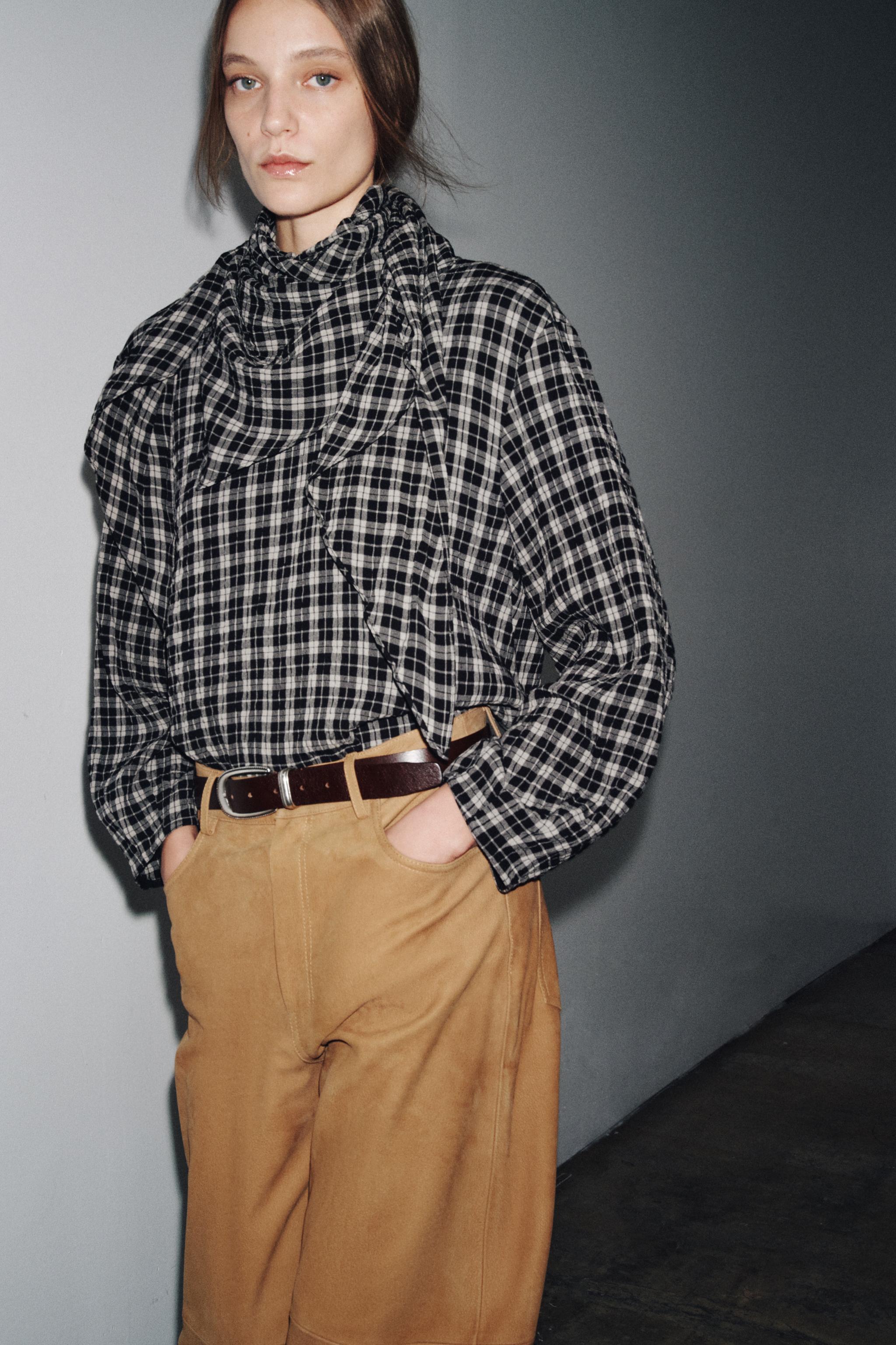 ZW COLLECTION PLAID SCARF SHIRT