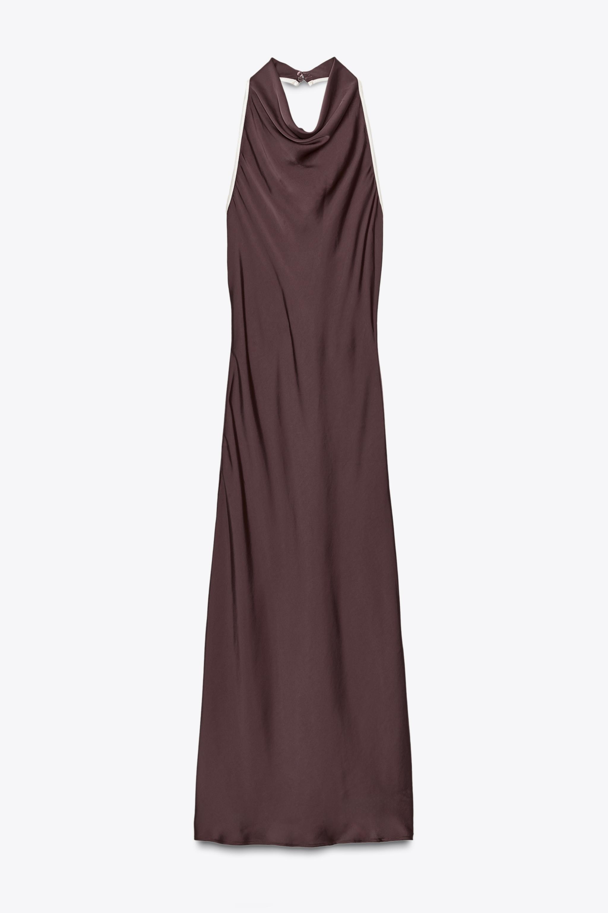 CONTRAST PIPED SATIN MIDI DRESS