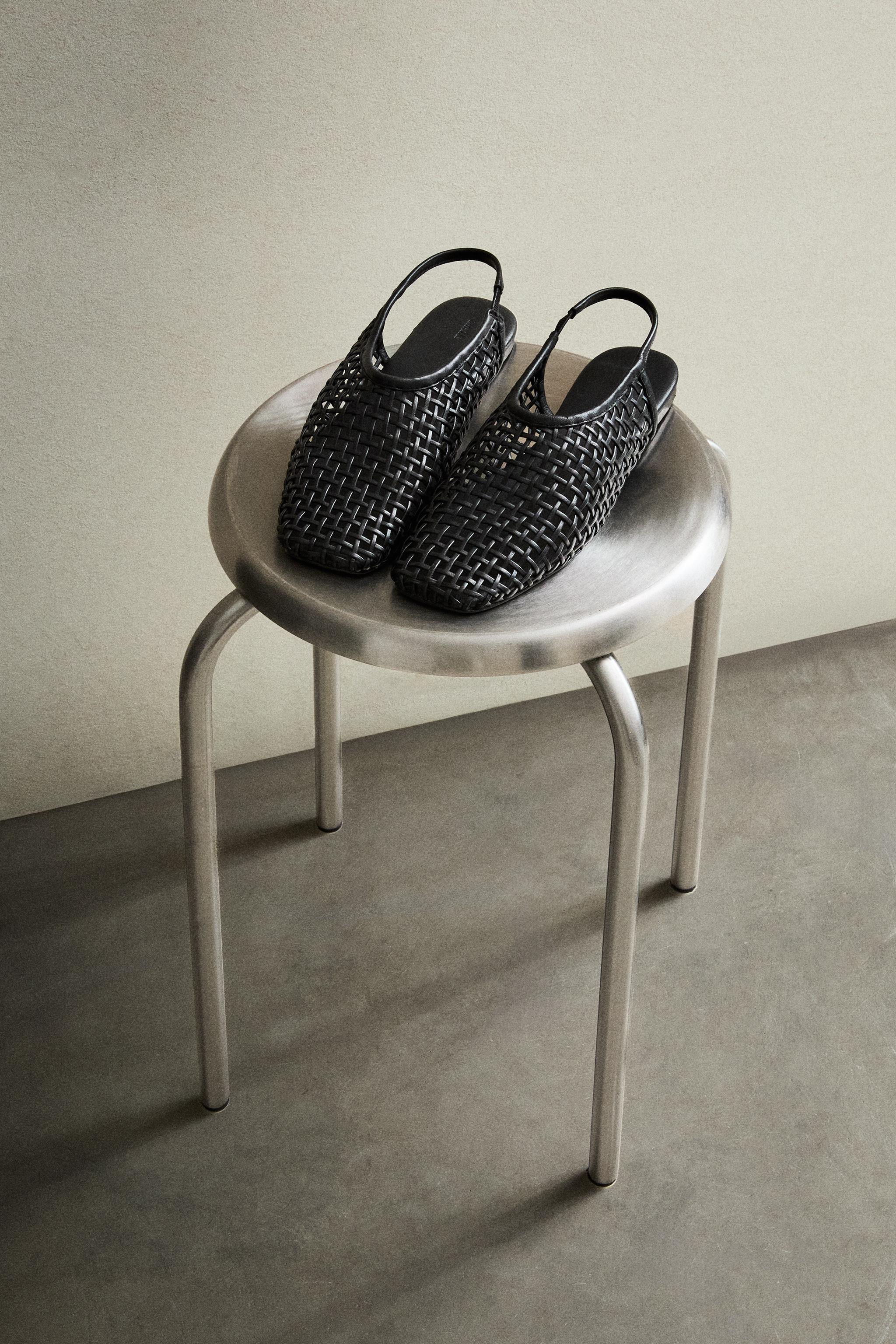 BRAIDED LEATHER SLINGBACK BALLET FLATS