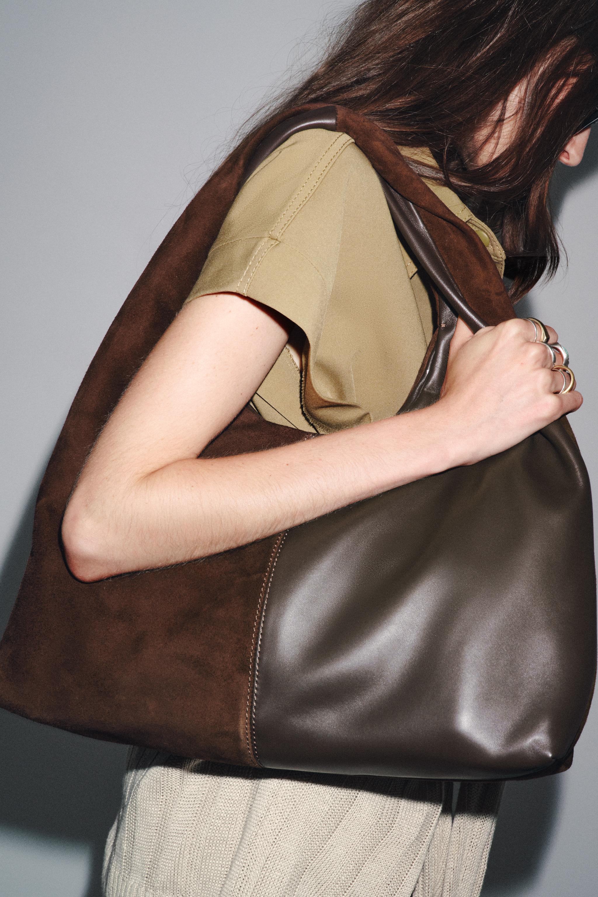 CONTRAST LEATHER SHOULDER BAG