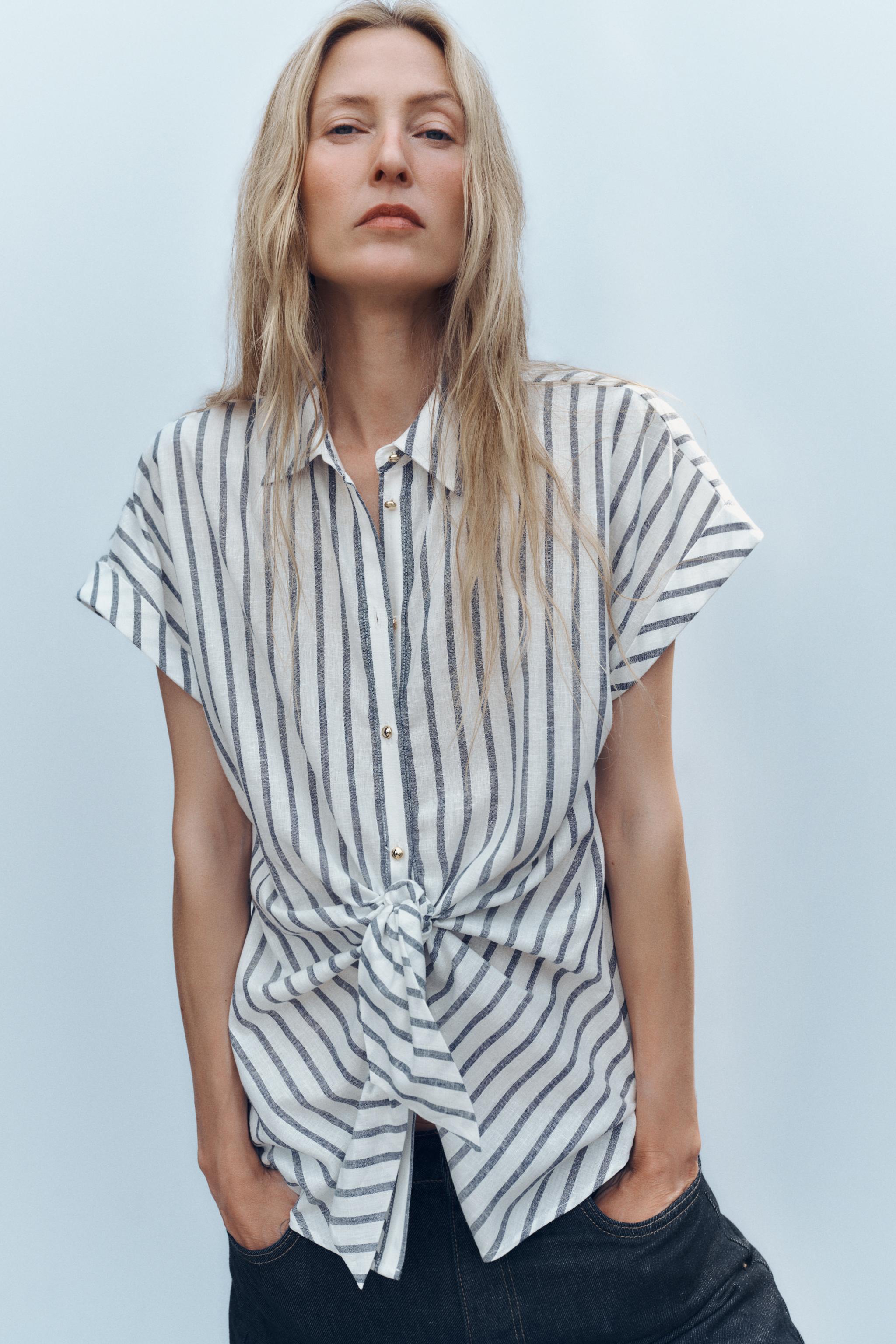 KNOTTED STRIPED LINEN SHIRT