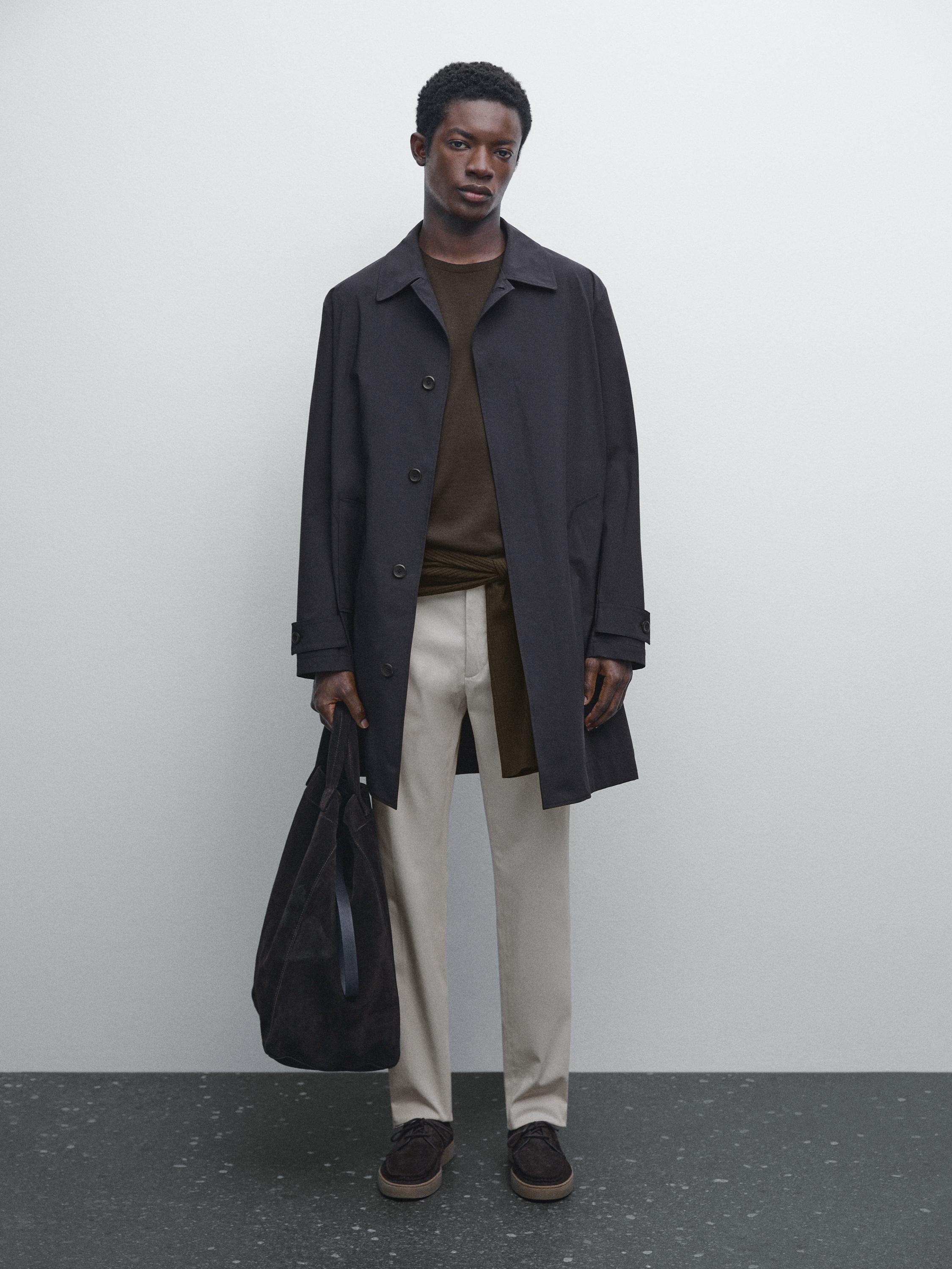 Cotton blend slim fit trousers