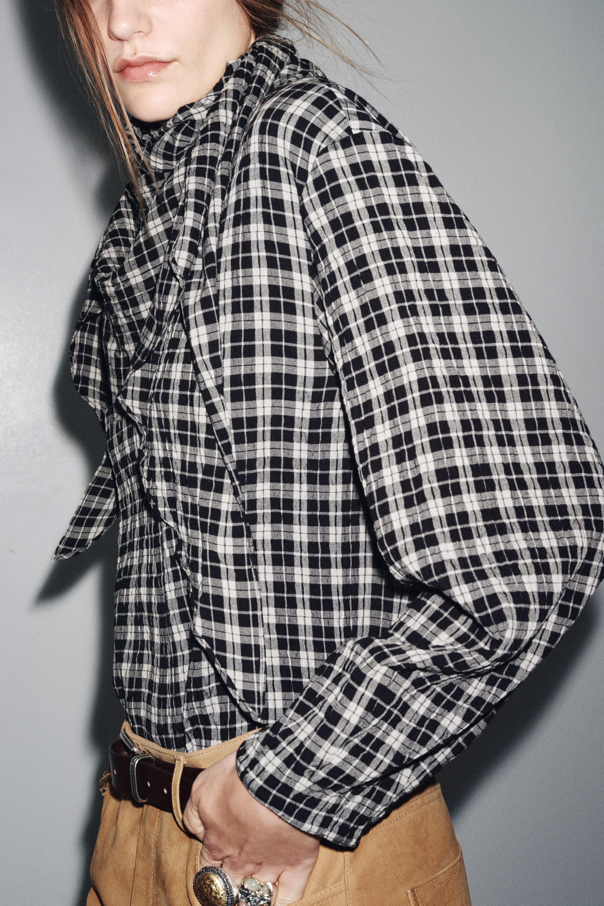 ZW COLLECTION PLAID SCARF SHIRT