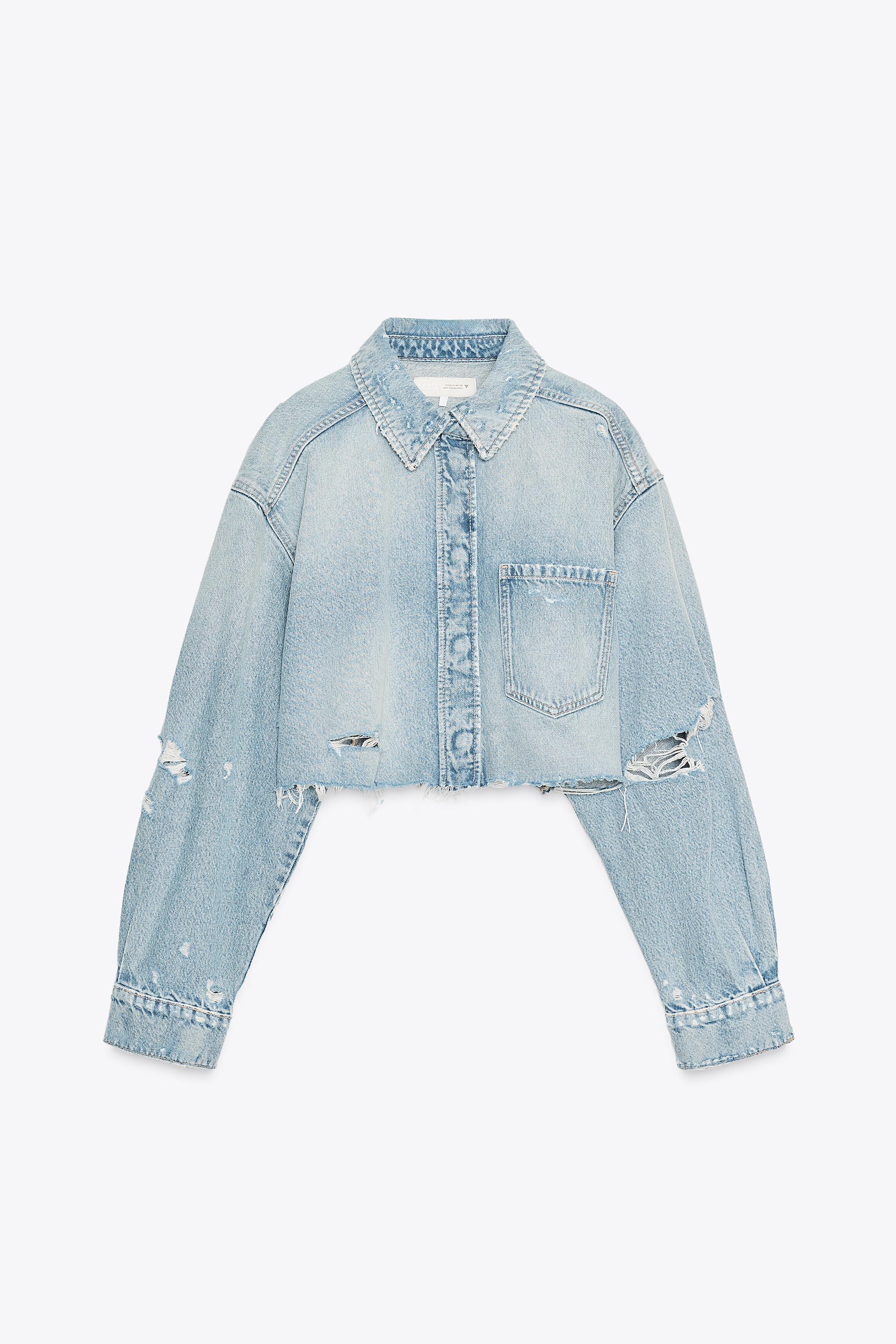 TRF RIPPED CROP DENIM OVERSHIRT