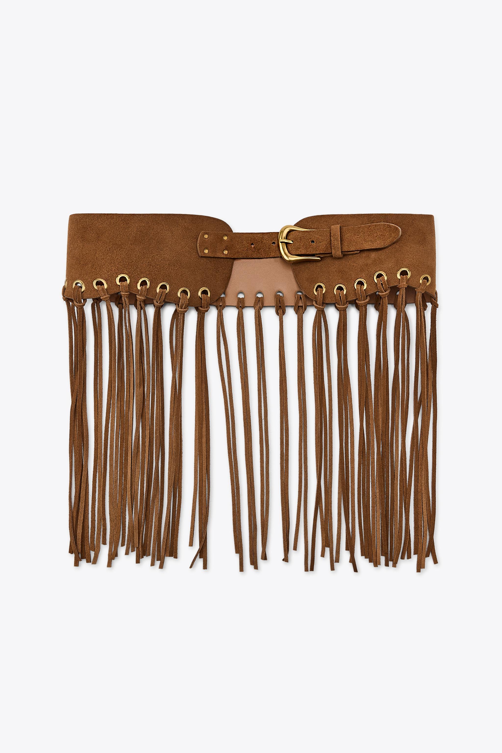 LEATHER FRINGED OBI BELT