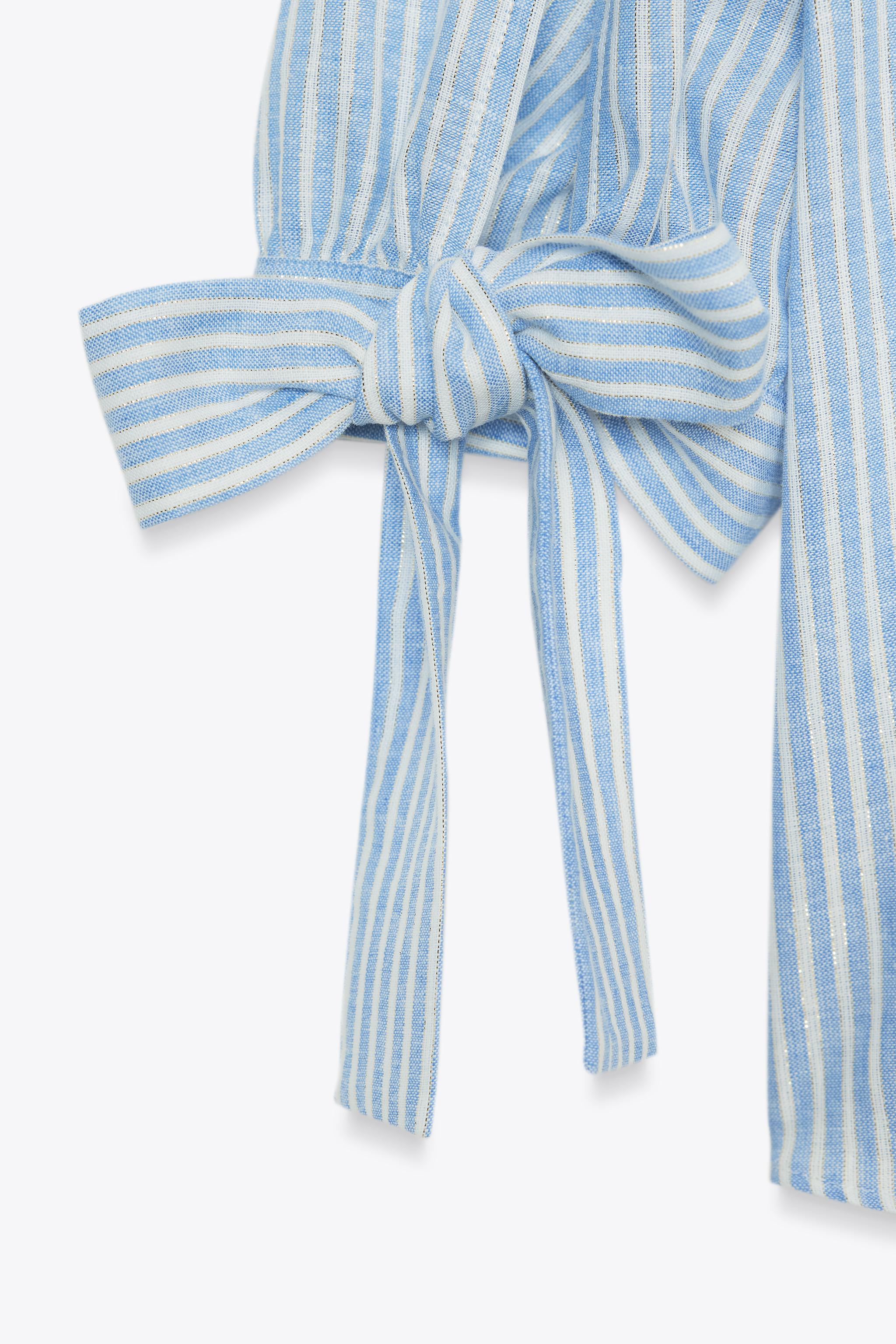 STRIPED LINEN BOW SHIRT