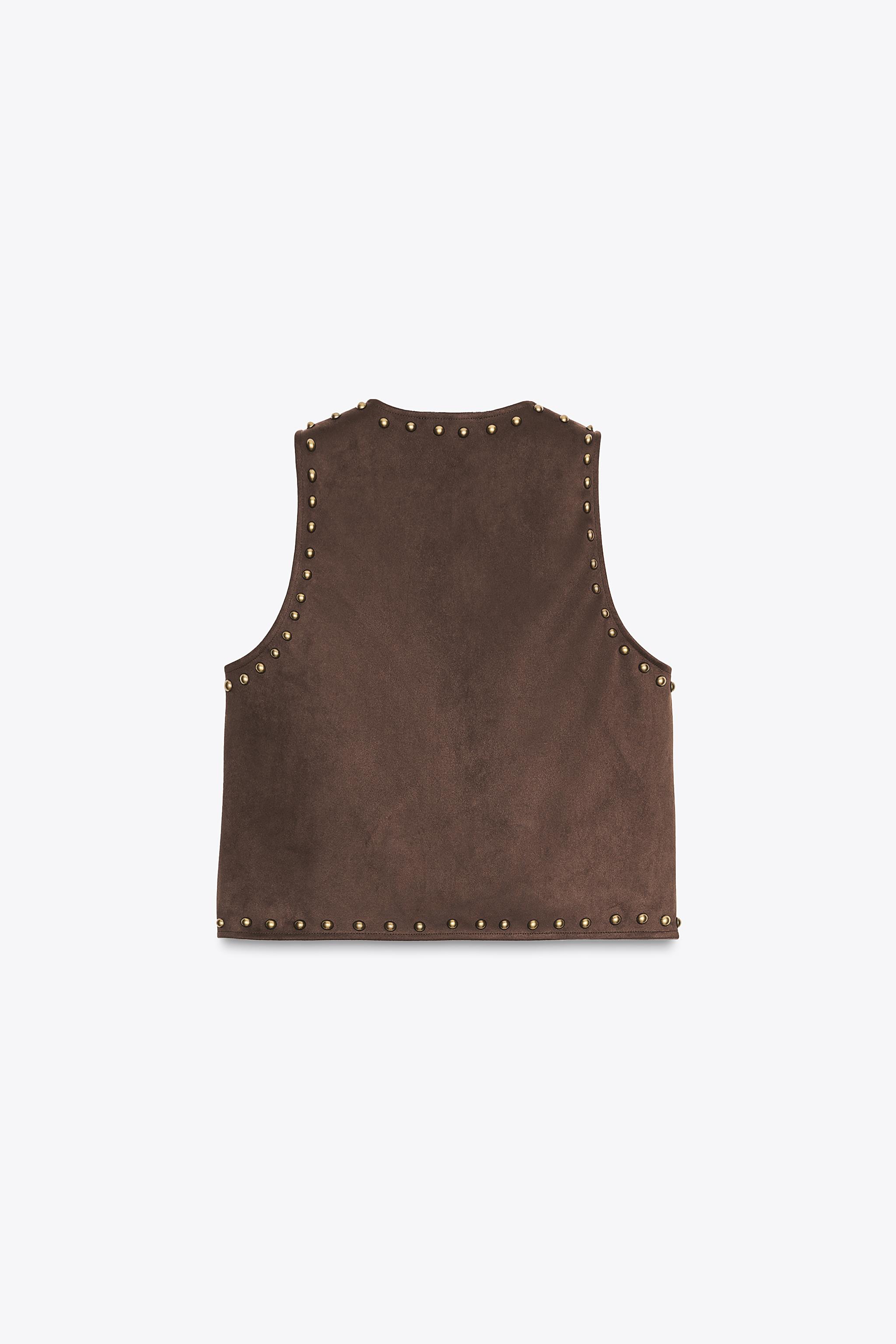 STUDDED FAUX SUEDE VEST