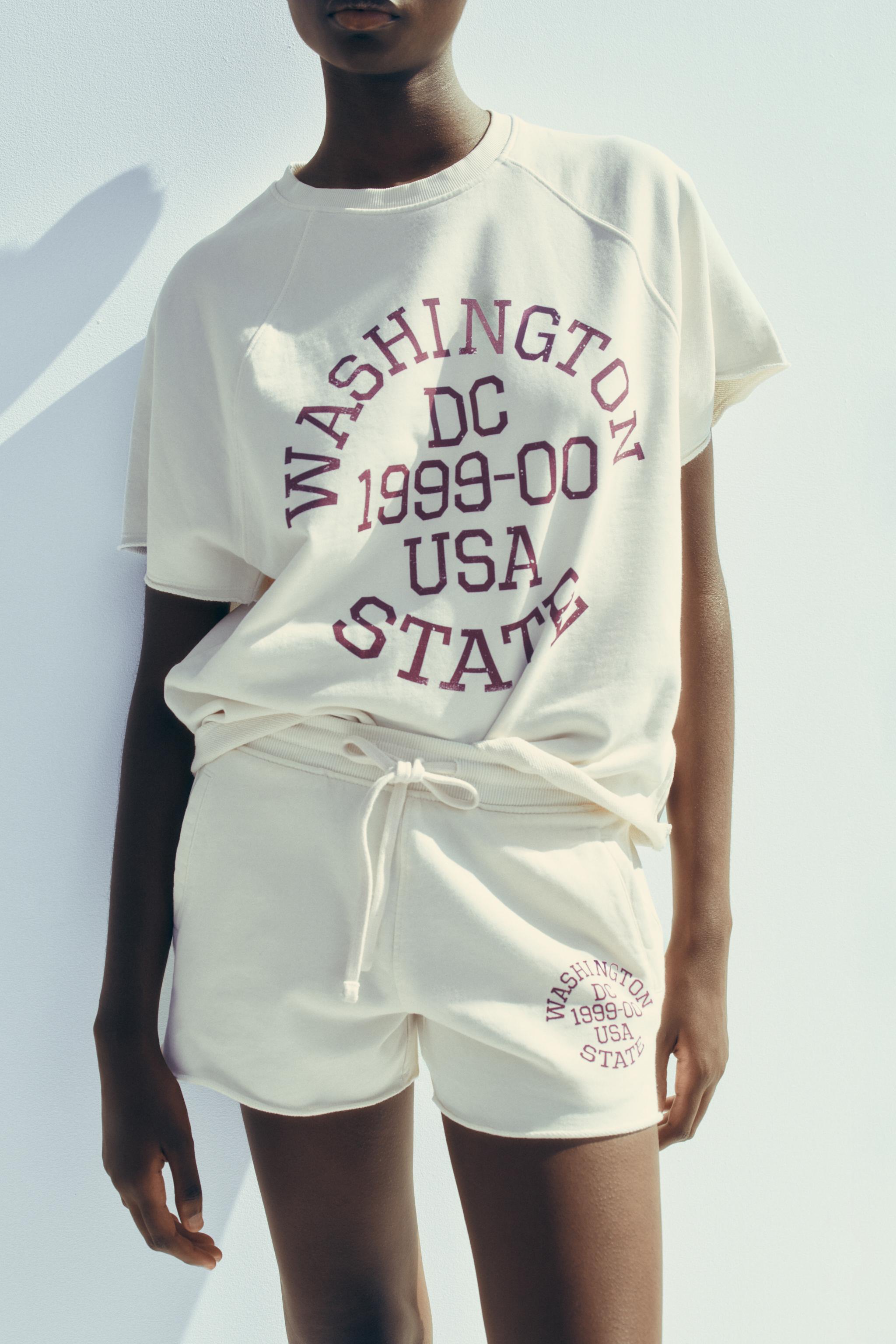 WASHED EFFECT TEXT PLUSH SWEATSHIRT