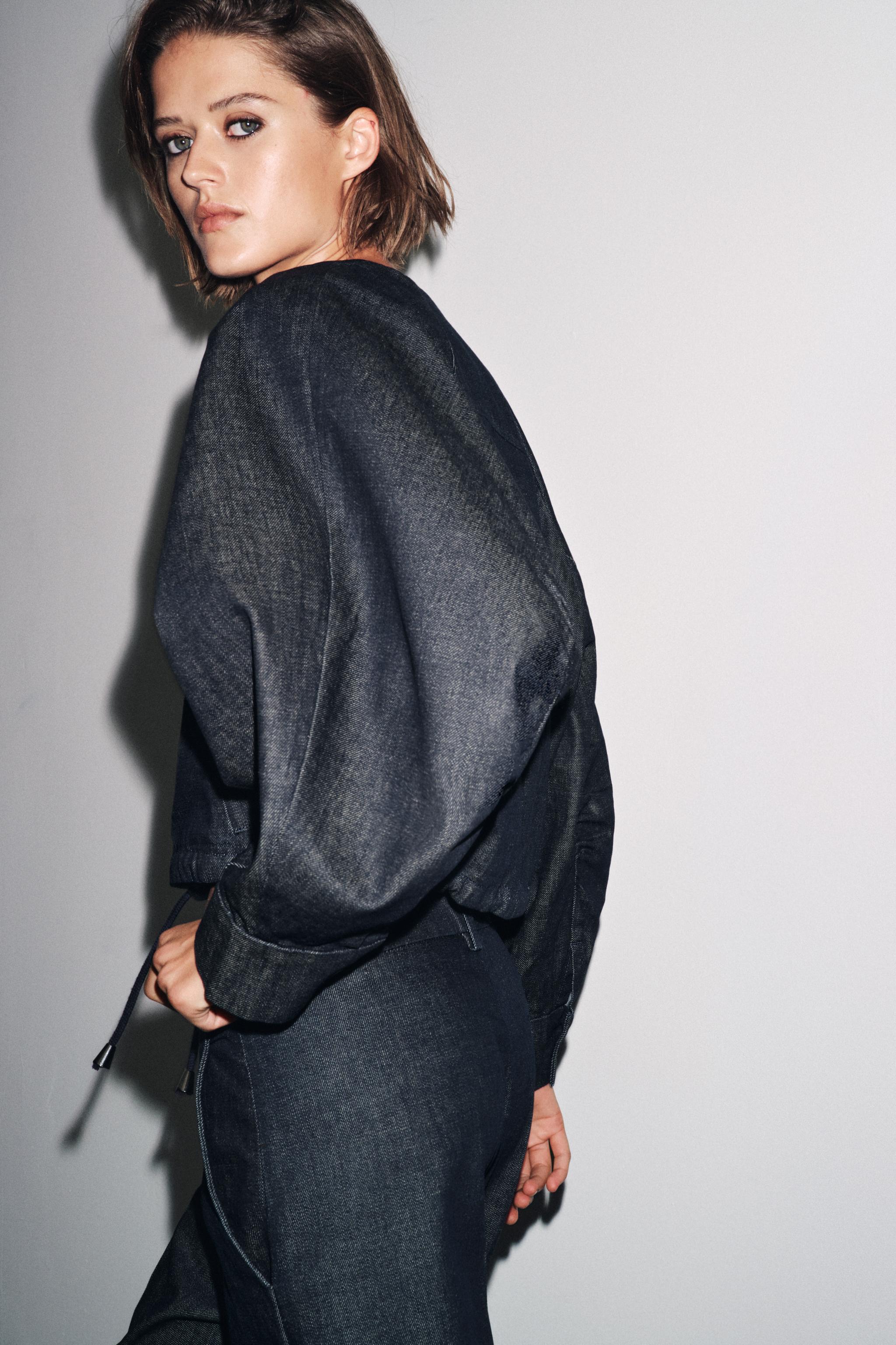 ZW COLLECTION DENIM PUFFER BOMBER JACKET