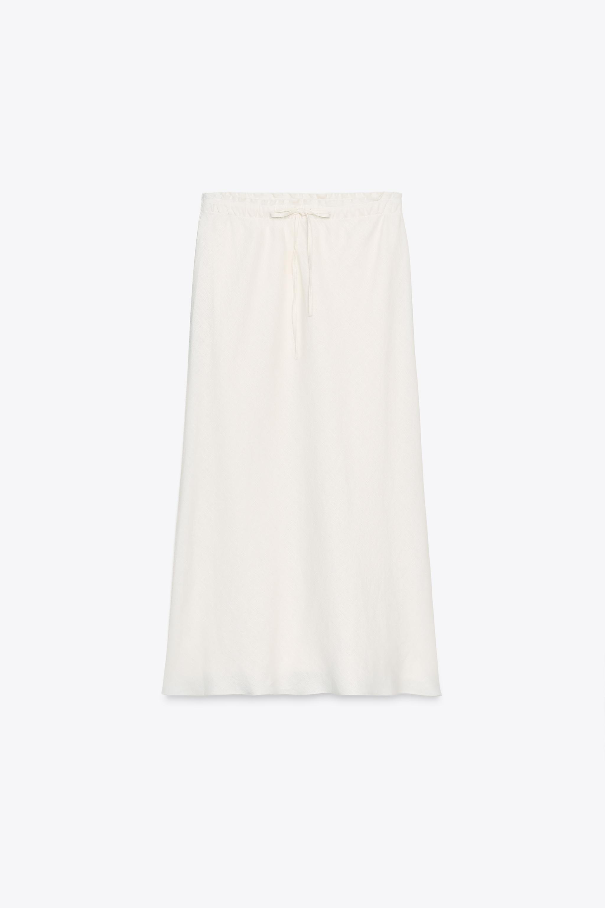 ZW COLLECTION 100% LINEN MIDI SKIRT