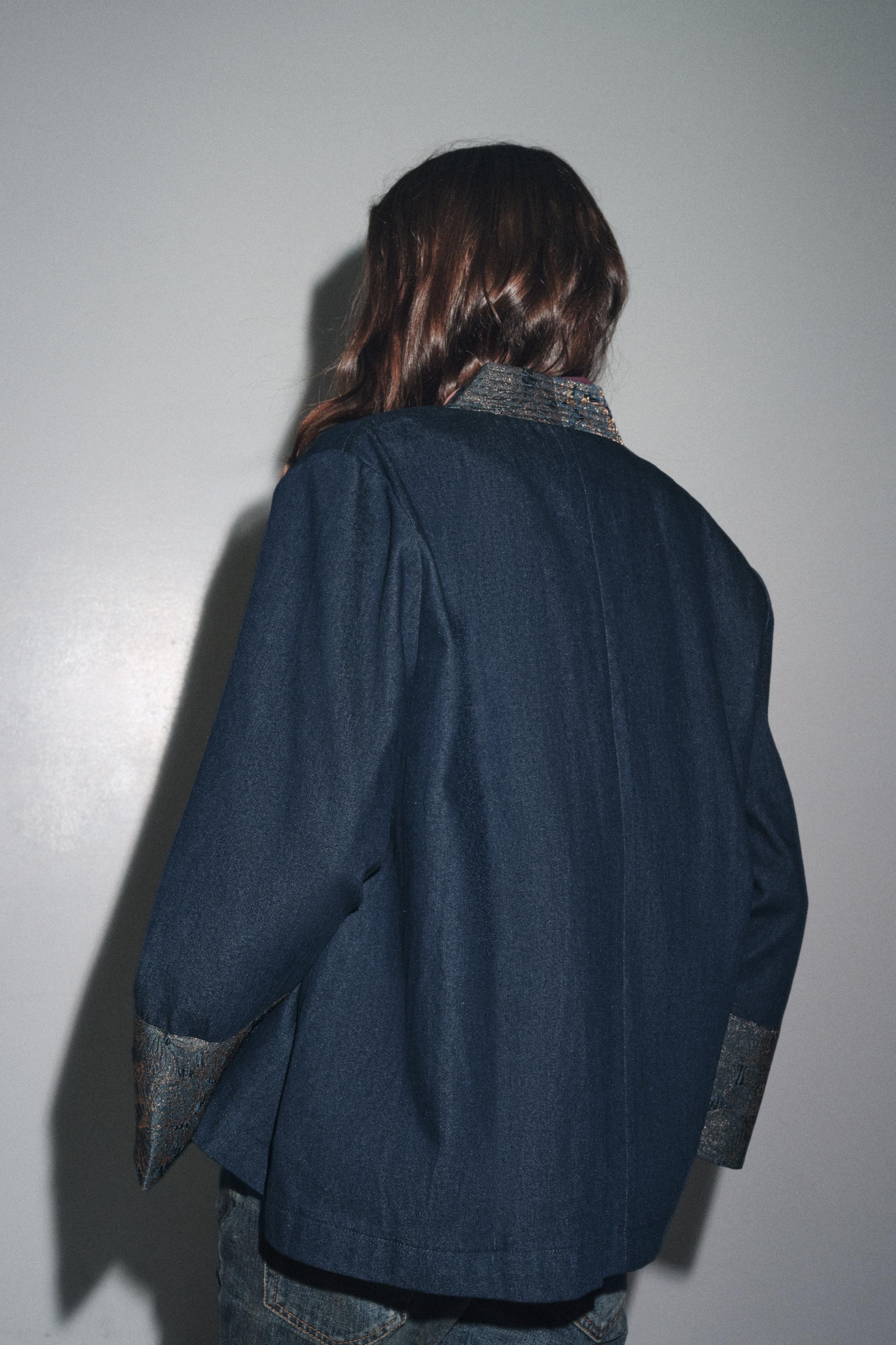 JACQUARD FAUX DENIM KIMONO