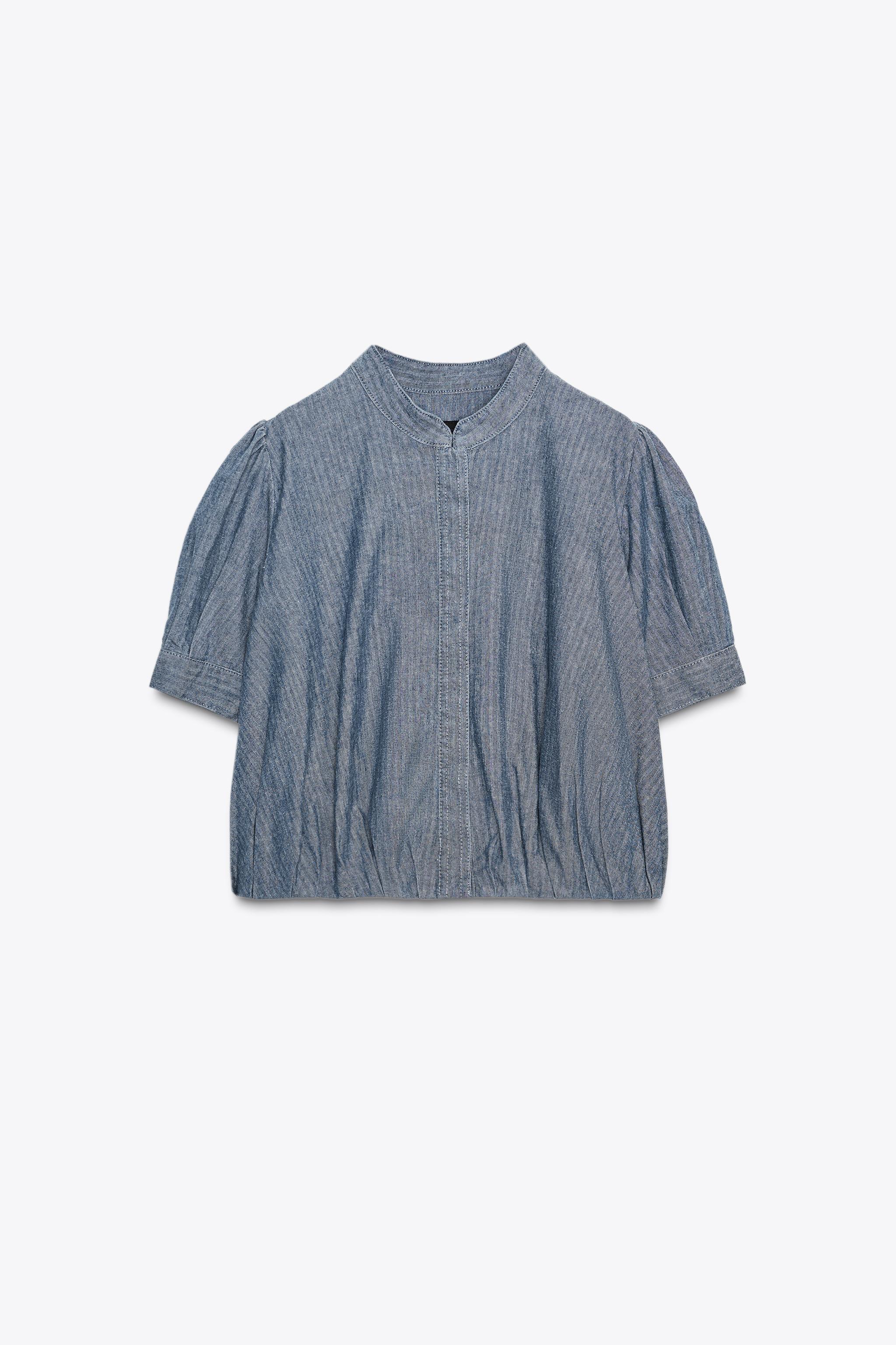 ZW COLLECTION PLEATED DENIM SHIRT
