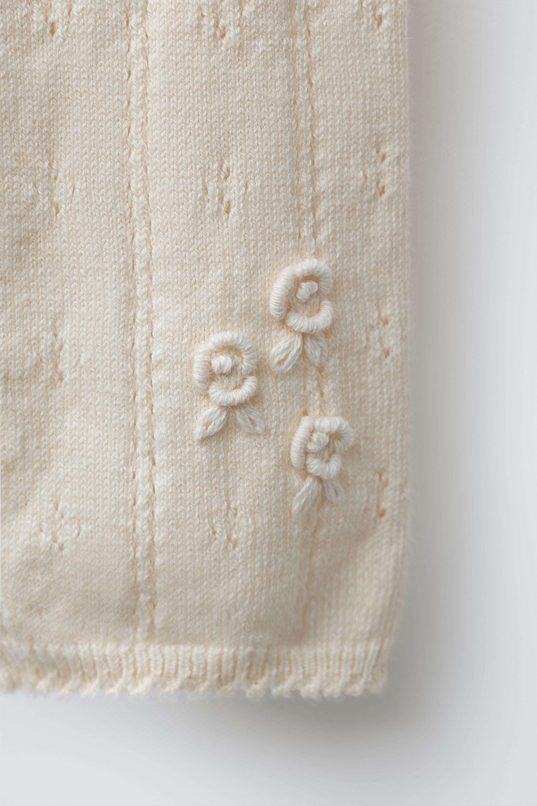 OPENWORK AND EMBROIDERED KNIT OVERALLS