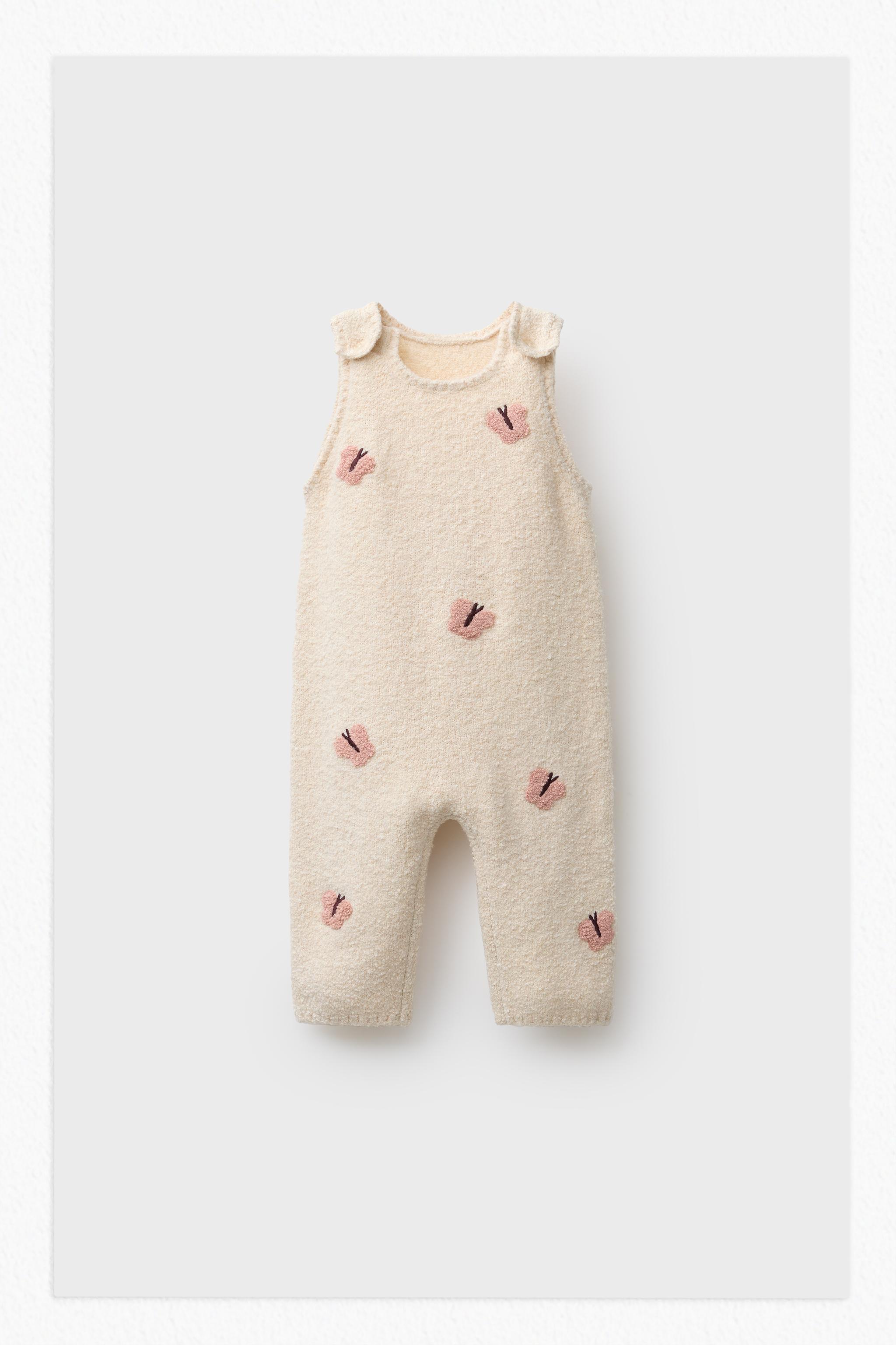 EMBROIDERED BUTTERFLY KNIT OVERALLS