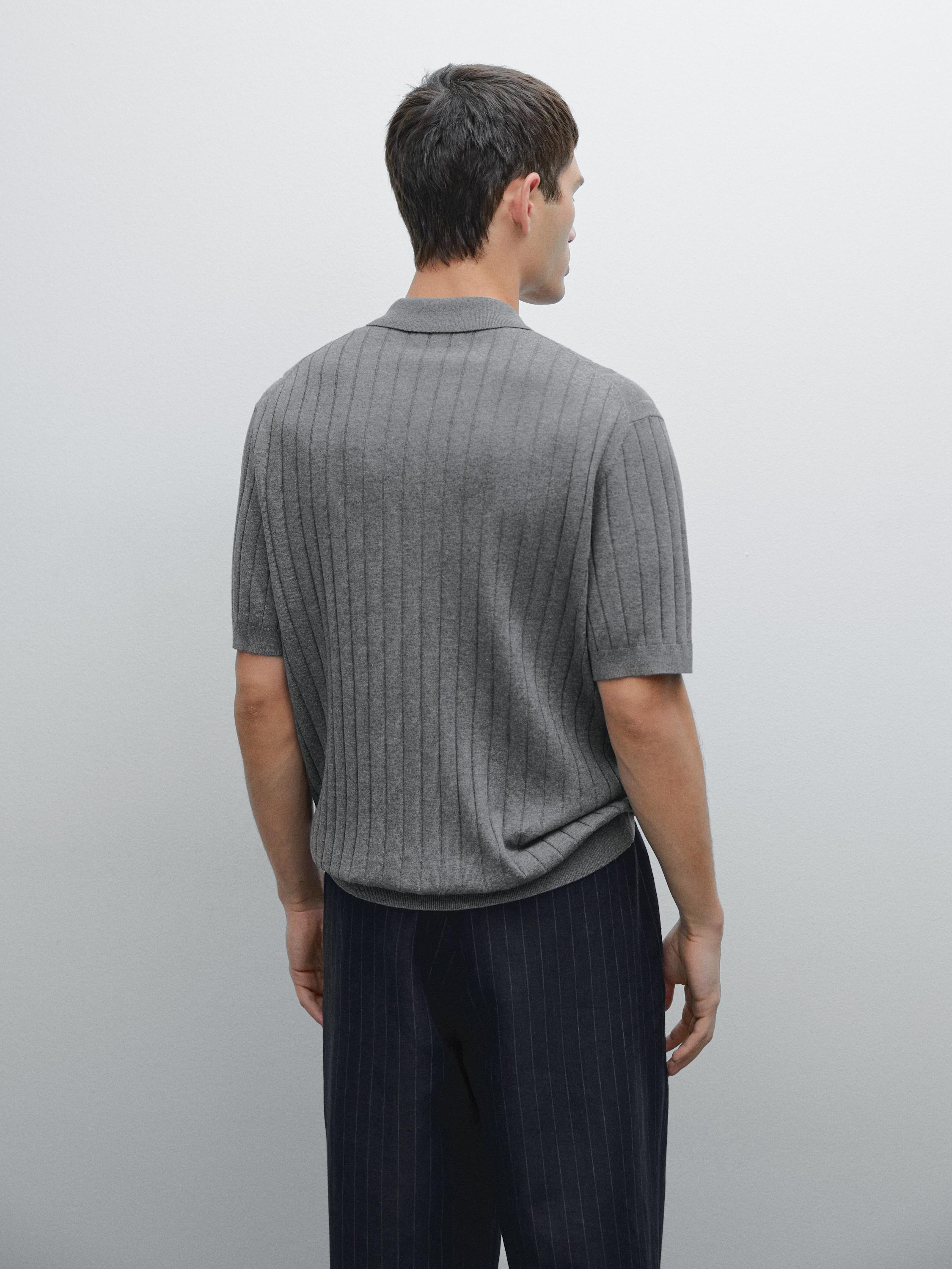 Ribbed knit polo shirt