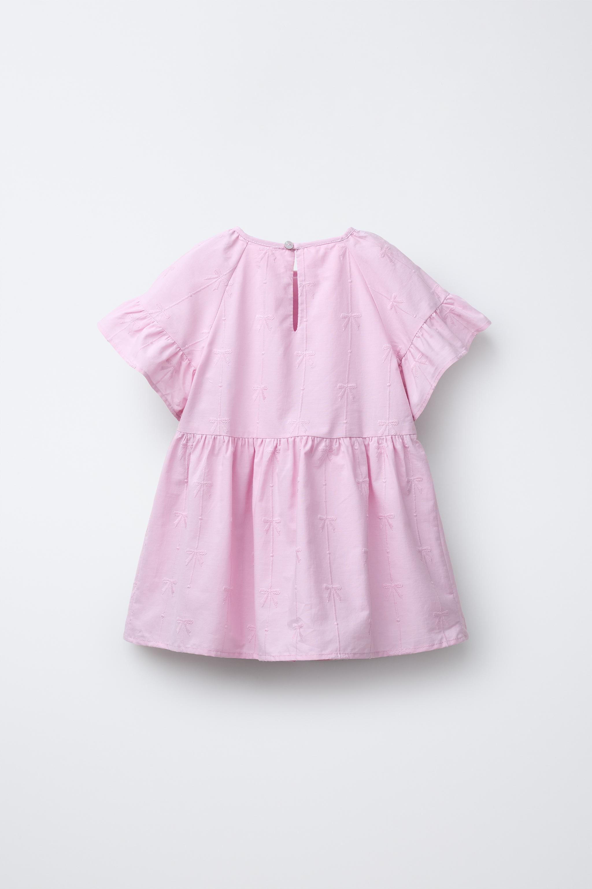 EMBROIDERED BOW POPLIN DRESS