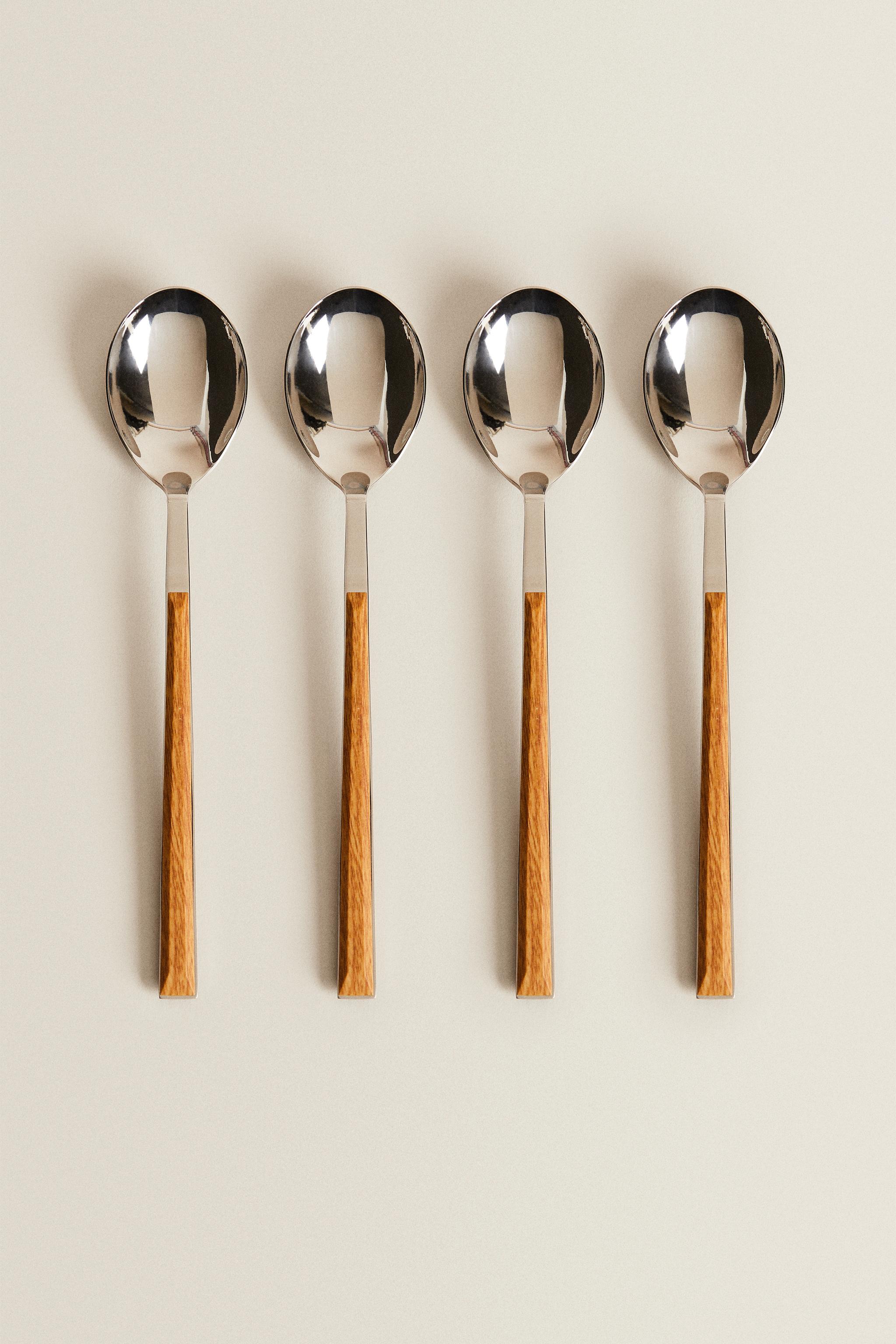 SET OF SPOONS WITH WOOD-DESIGN HANDLES (SET OF 4)