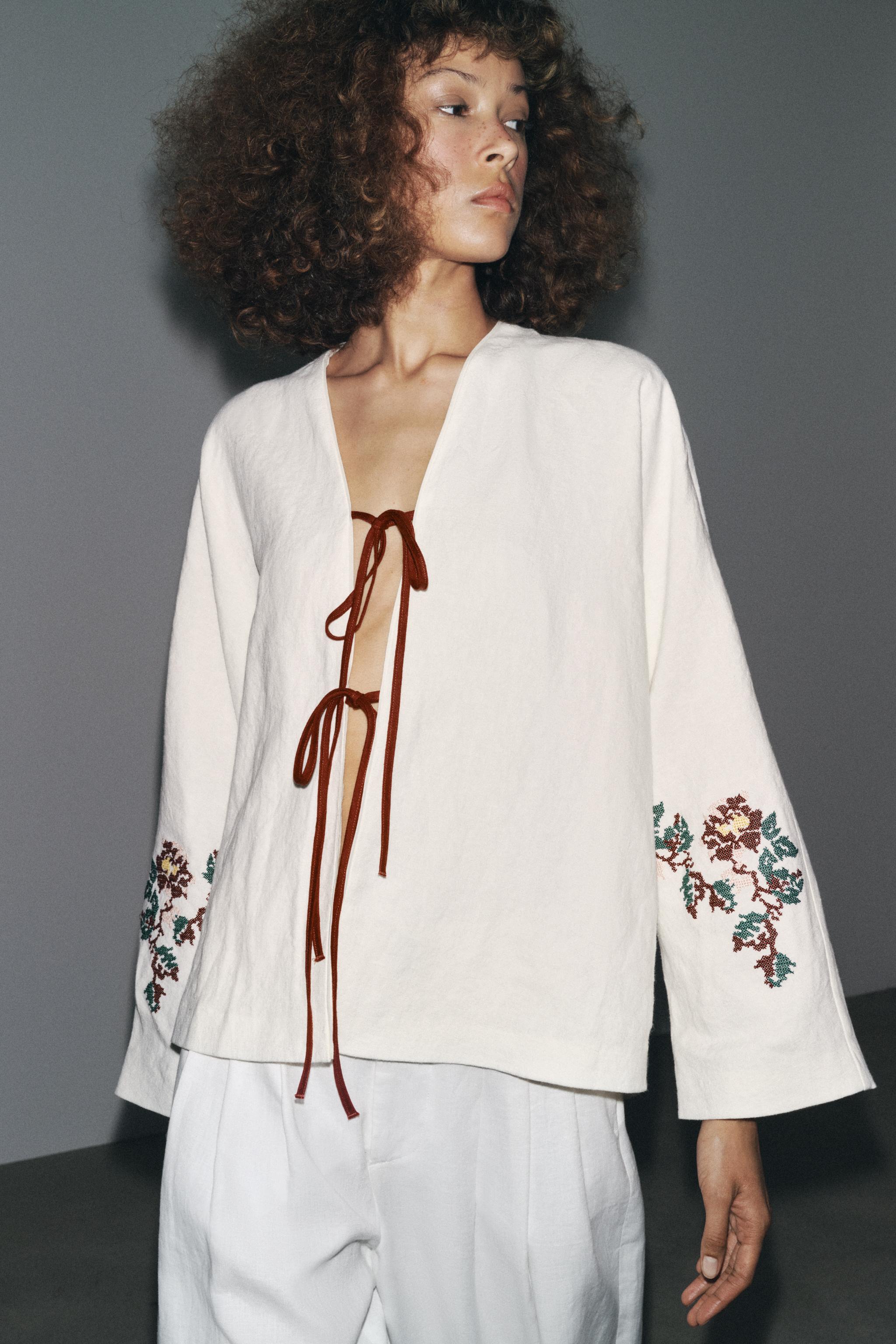 100% LINEN EMBROIDERED KIMONO