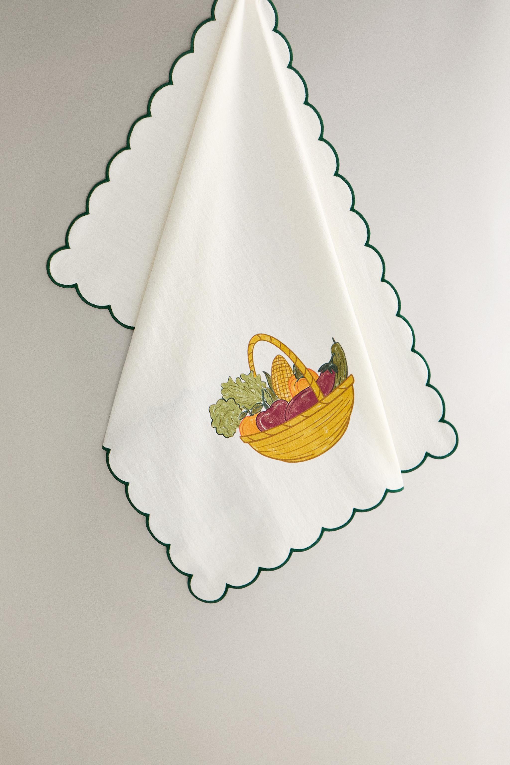OPENWORK COTTON KITCHEN TOWEL WITH CONTRAST PRINT