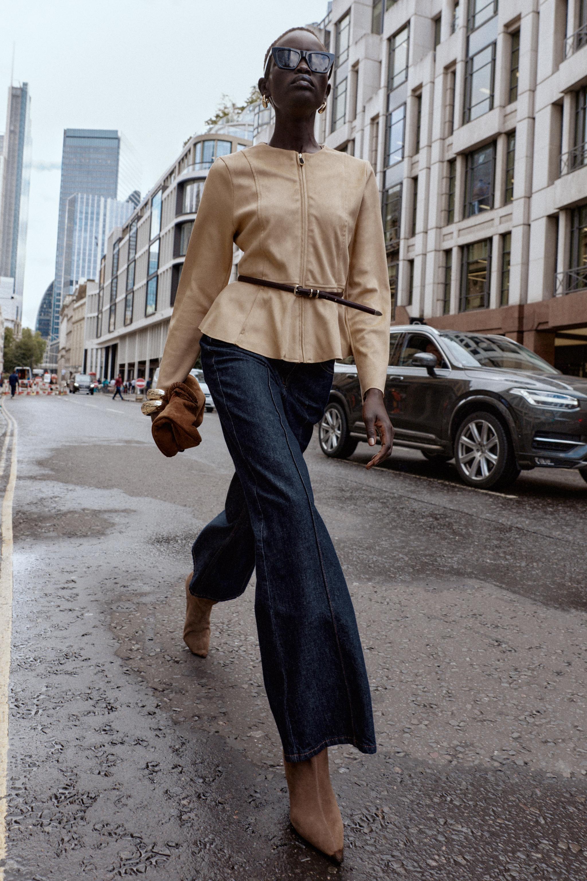 FAUX SUEDE BELTED PEPLUM JACKET