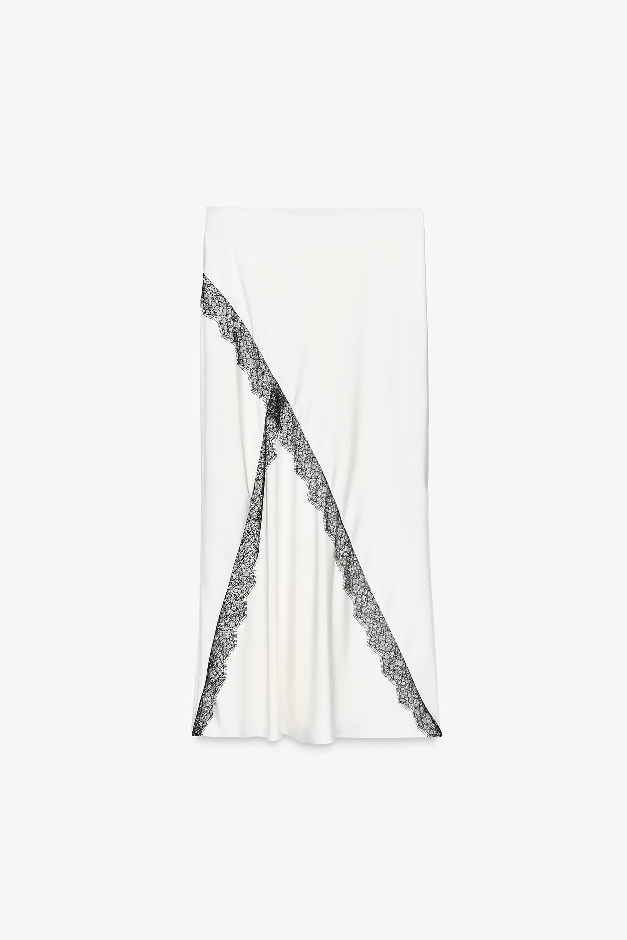 SATIN EFFECT LACE MIDI SKIRT