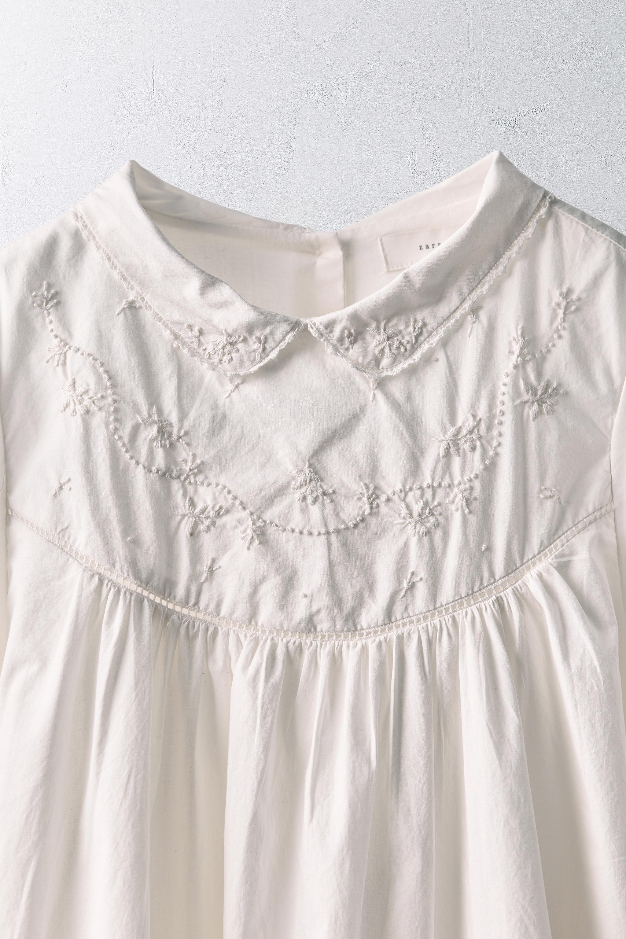 AGES 6-10/ LIMITED EDITION EMBROIDERED FLORAL POPLIN DRESS