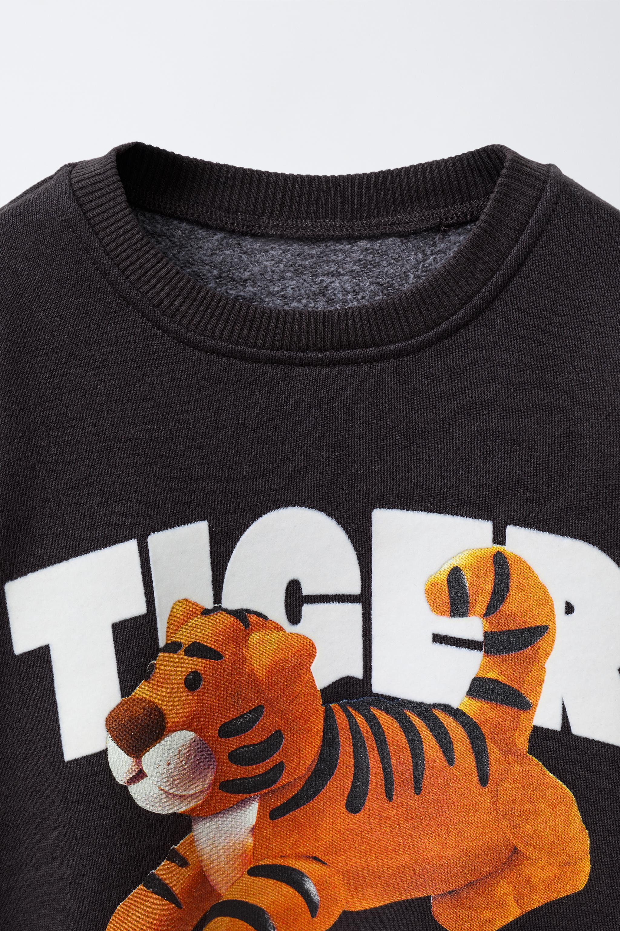 TIGER AND FLOCKED TEXT PRINT SWEATSHIRT
