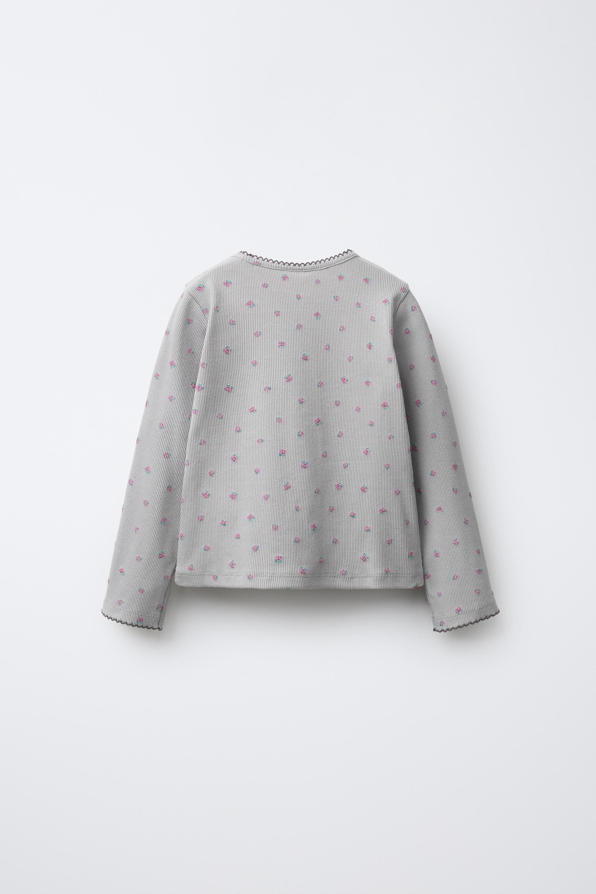 FLORAL TEXT EMBROIDERED RIBBED T-SHIRT