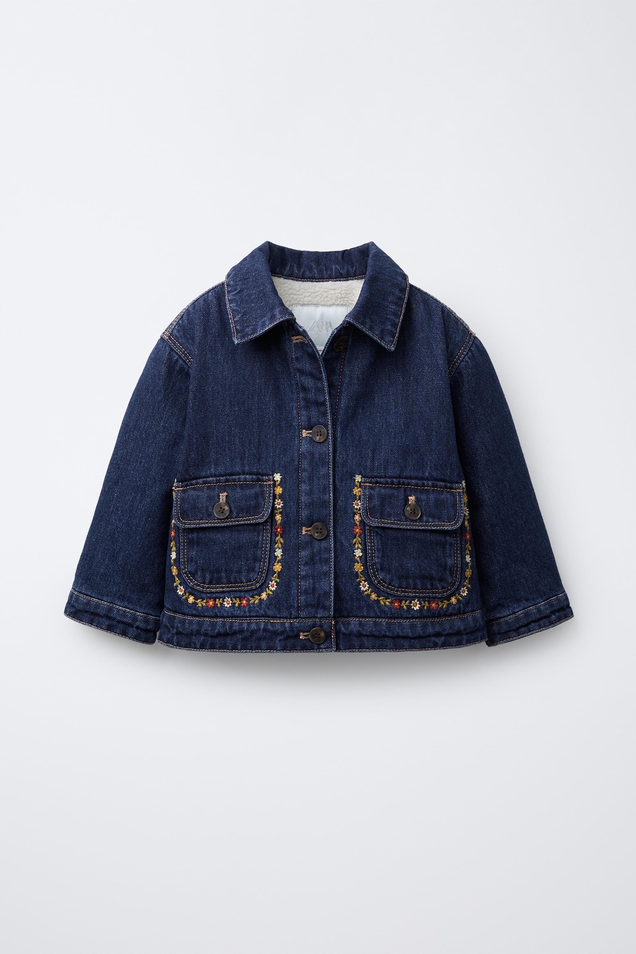 EMBROIDERED FLORAL FLEECE DENIM JACKET