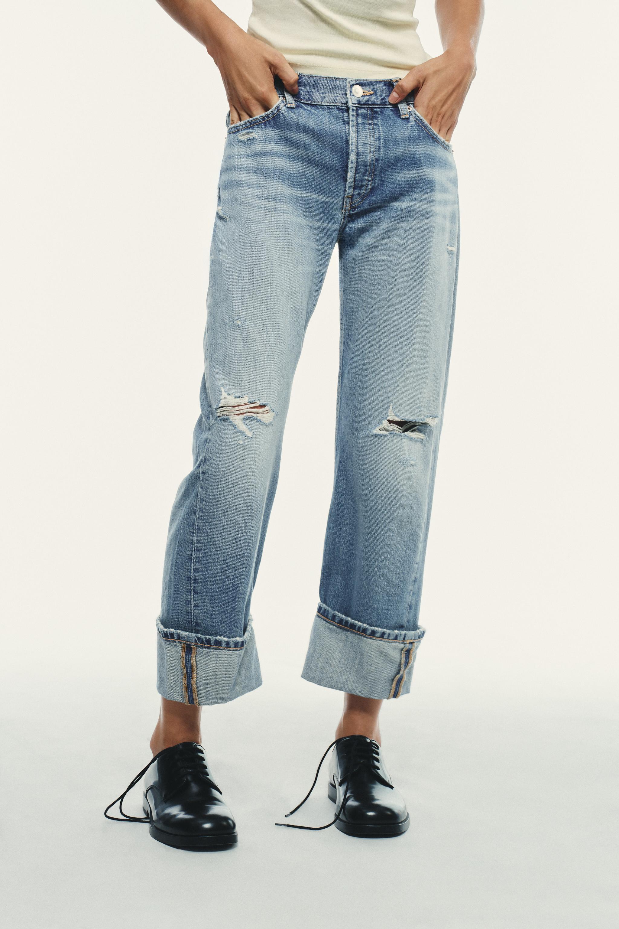 TRF MID-RISE RIPPED STRAIGHT JEANS