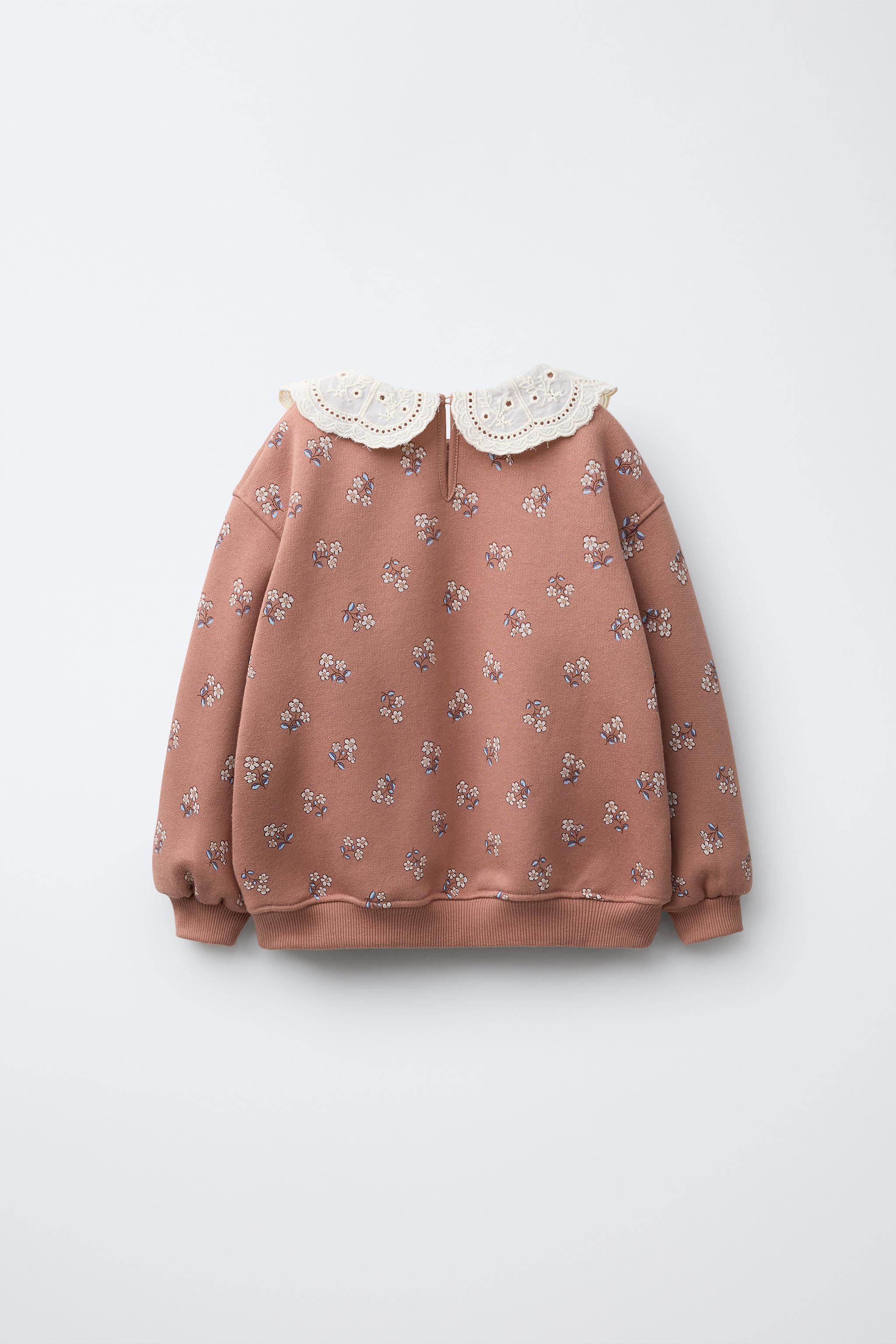 EMBROIDERED COLLAR FLORAL SWEATSHIRT