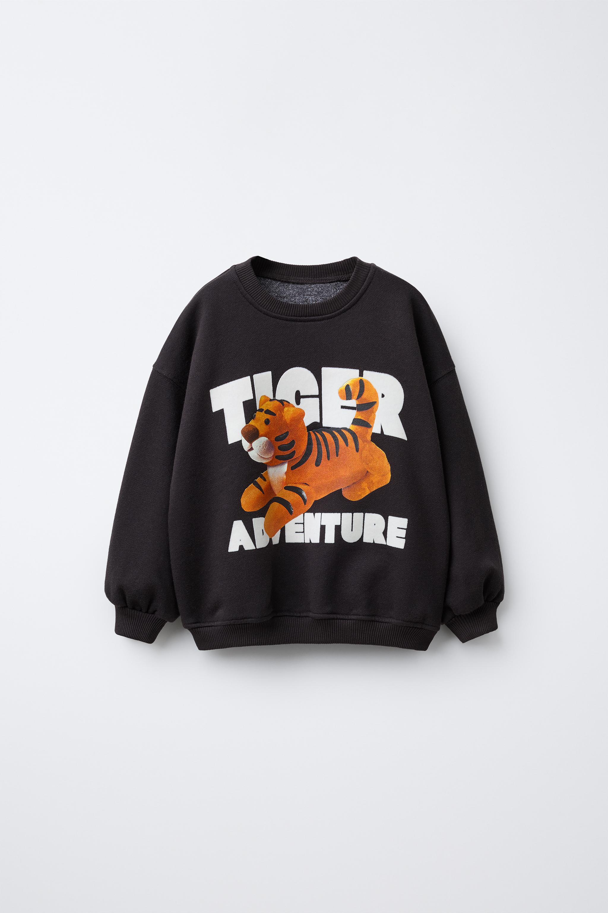 TIGER AND FLOCKED TEXT PRINT SWEATSHIRT