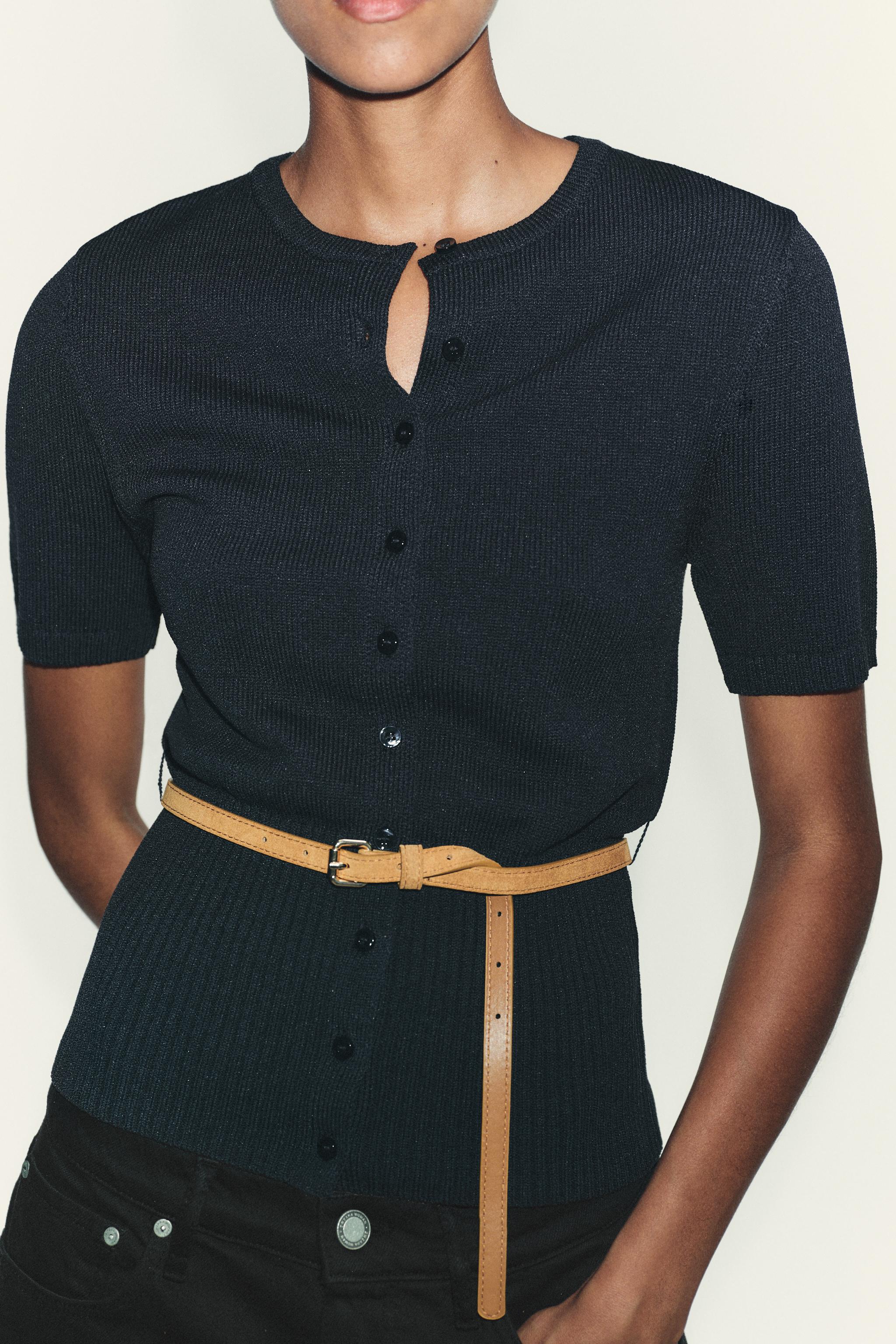 BELTED SHORT SLEEVE KNIT CARDIGAN