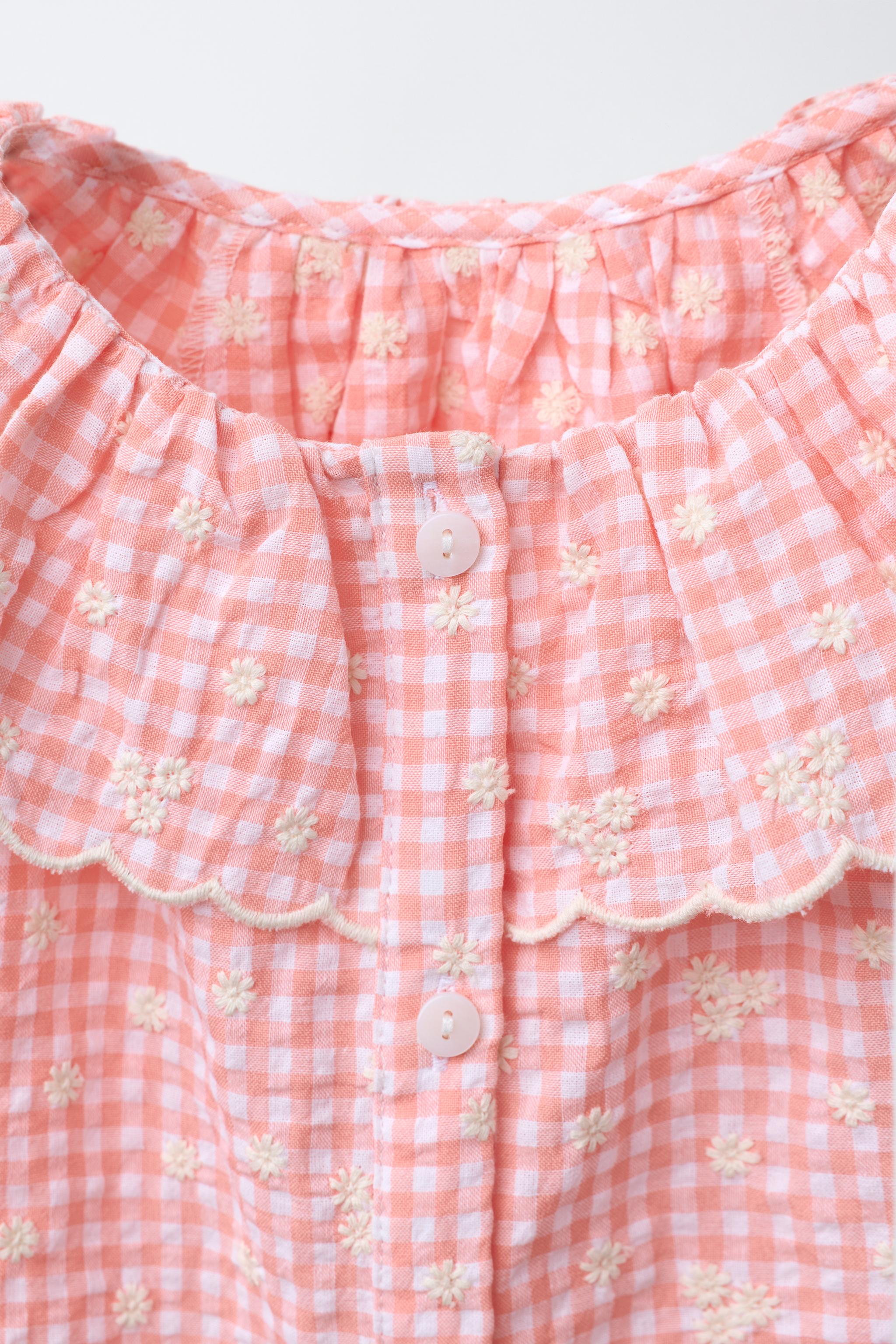 GINGHAM BLOUSE WITH EMBROIDERED FLOWERS