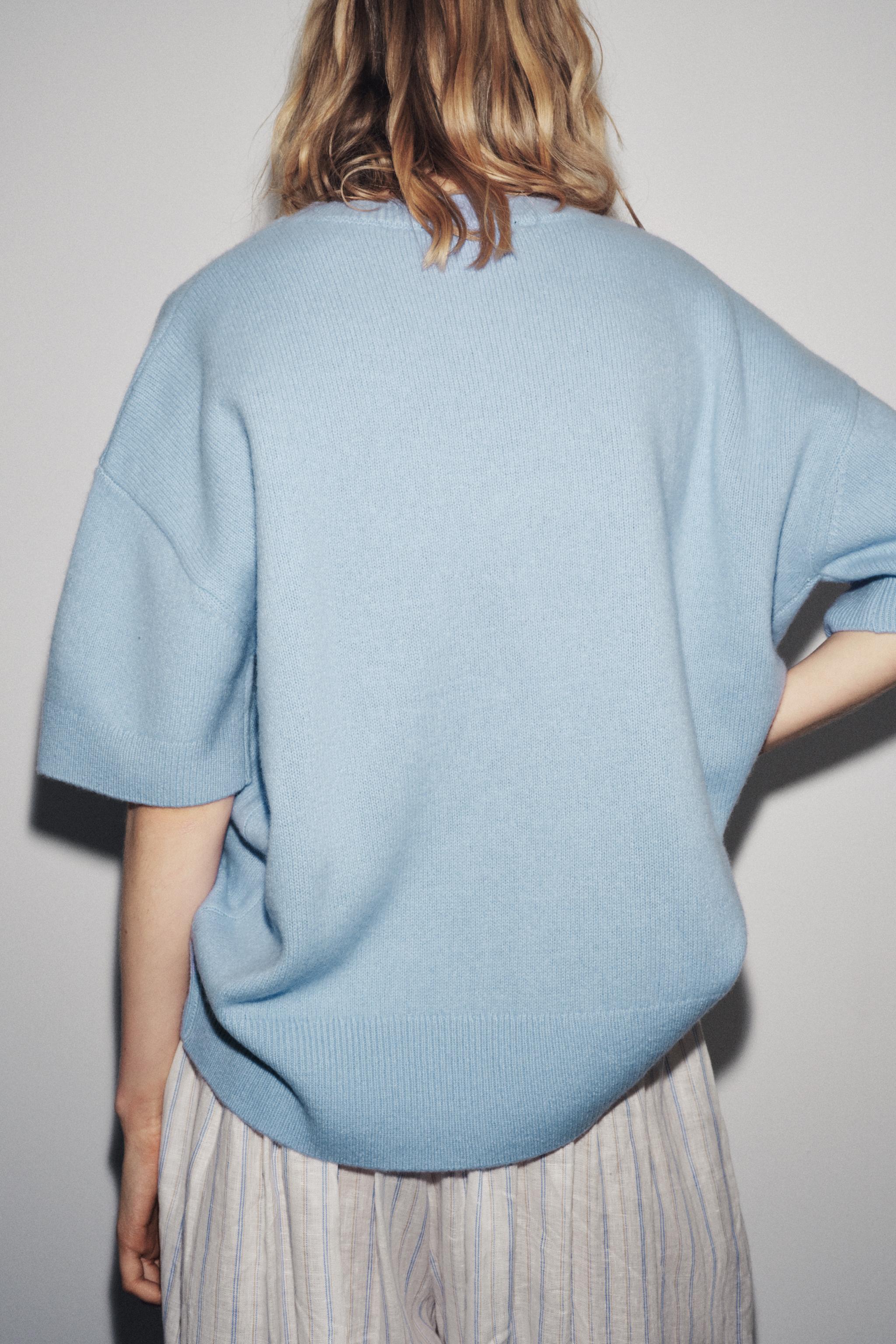 100% WOOL KNIT BASIC SHORT SLEEVE SWEATER