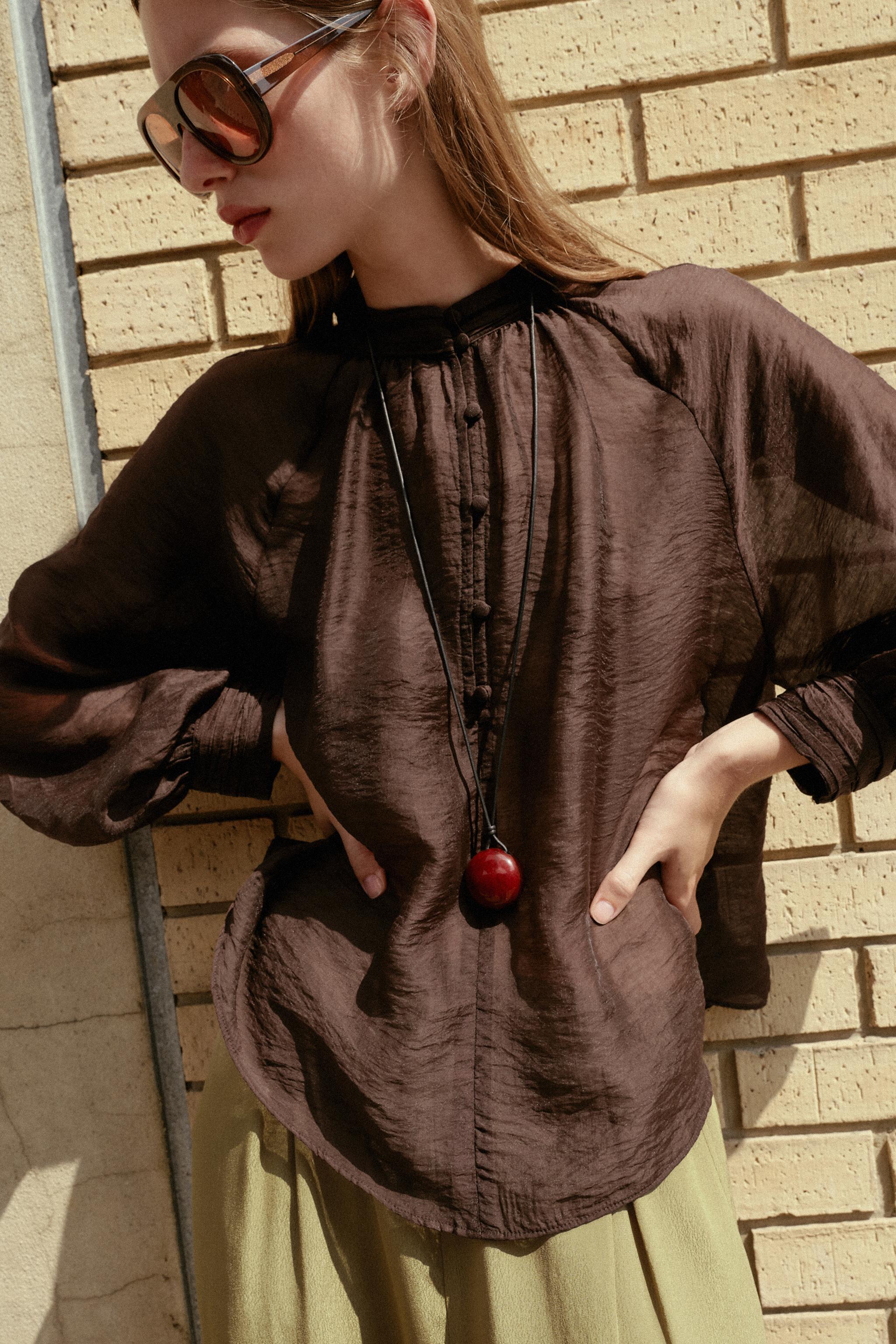 SHEER BALLOON SLEEVE BLOUSE