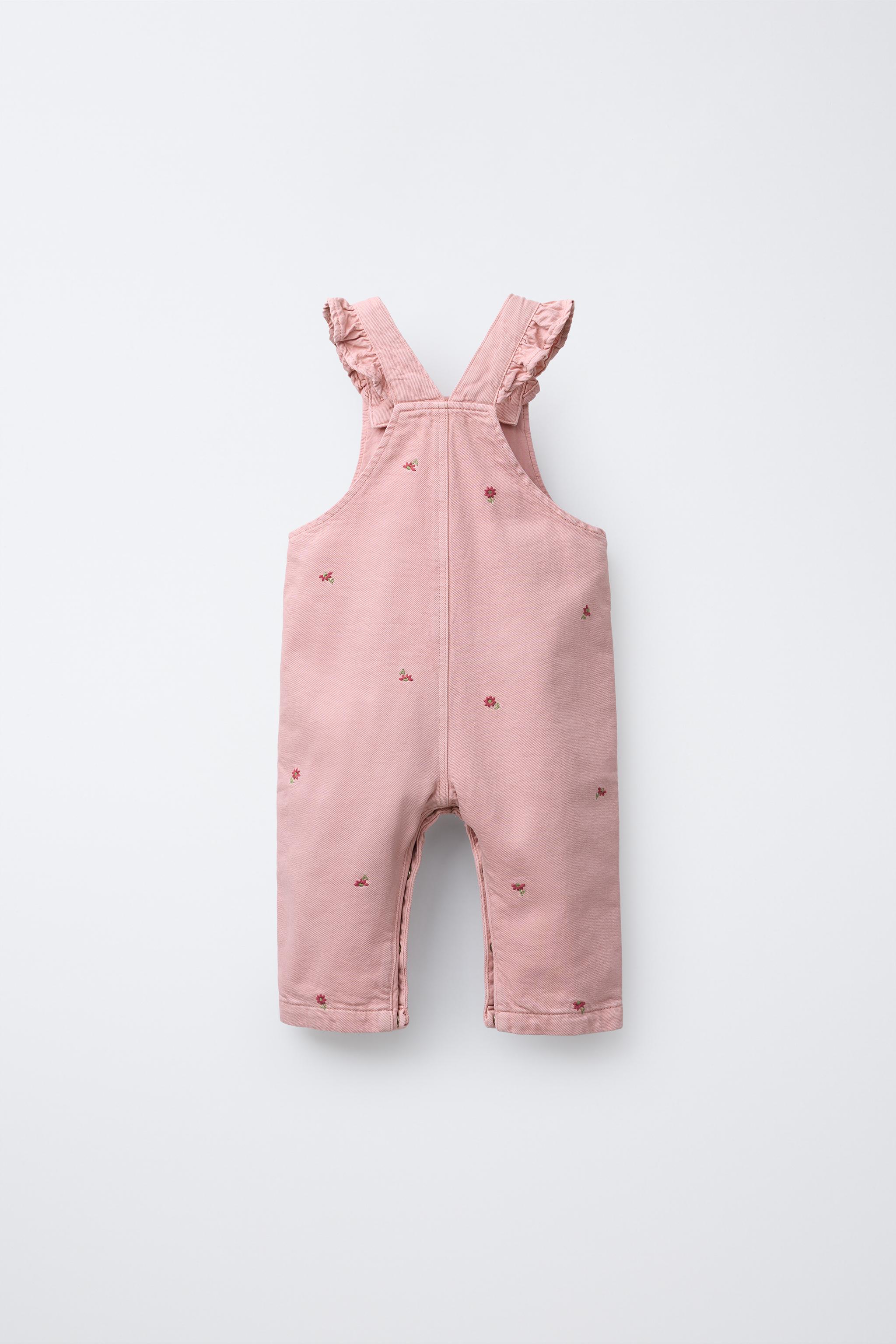 EMBROIDERED FLOWER TWILL OVERALLS