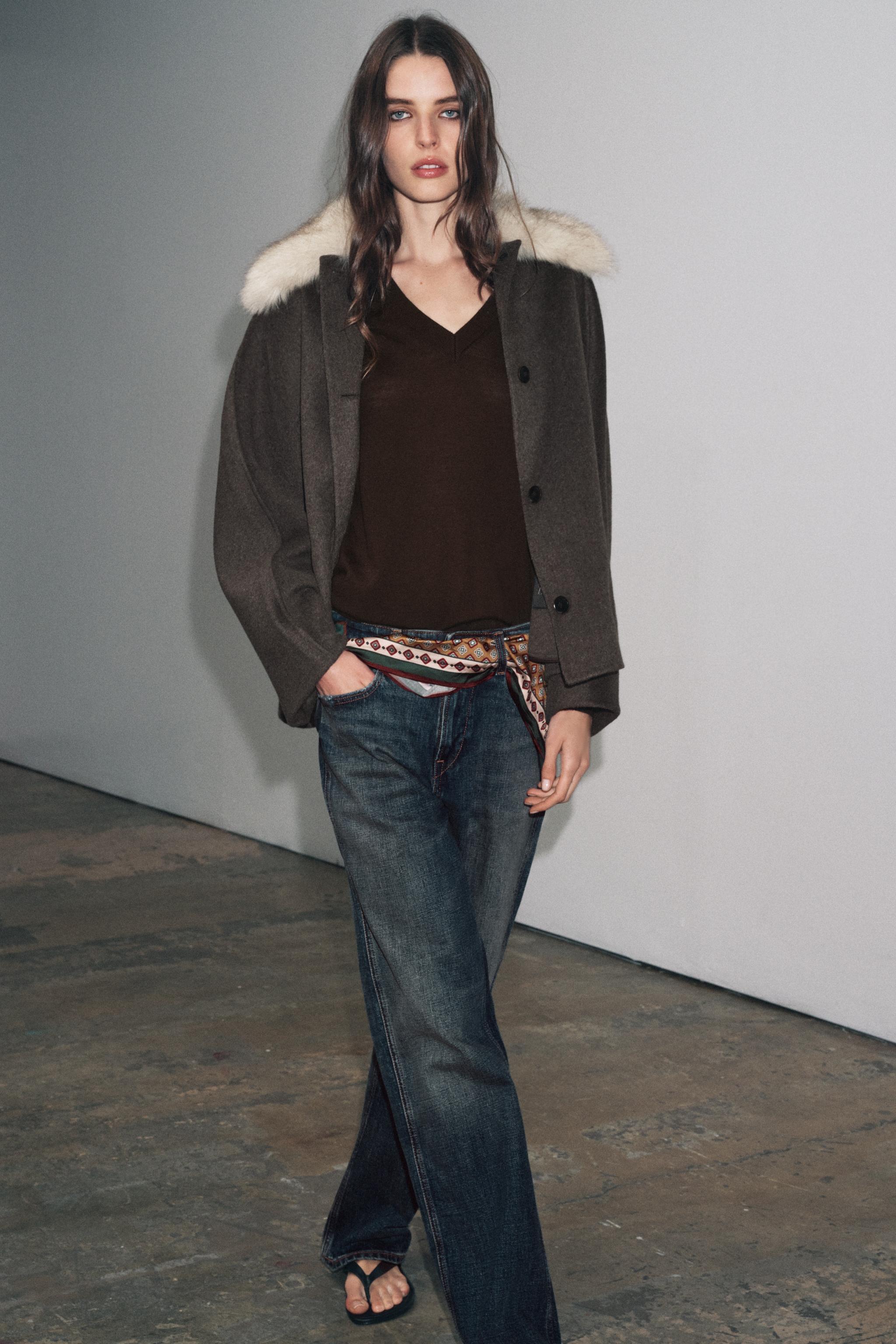 ZW COLLECTION WOOL BLEND FAUX FUR COLLAR JACKET