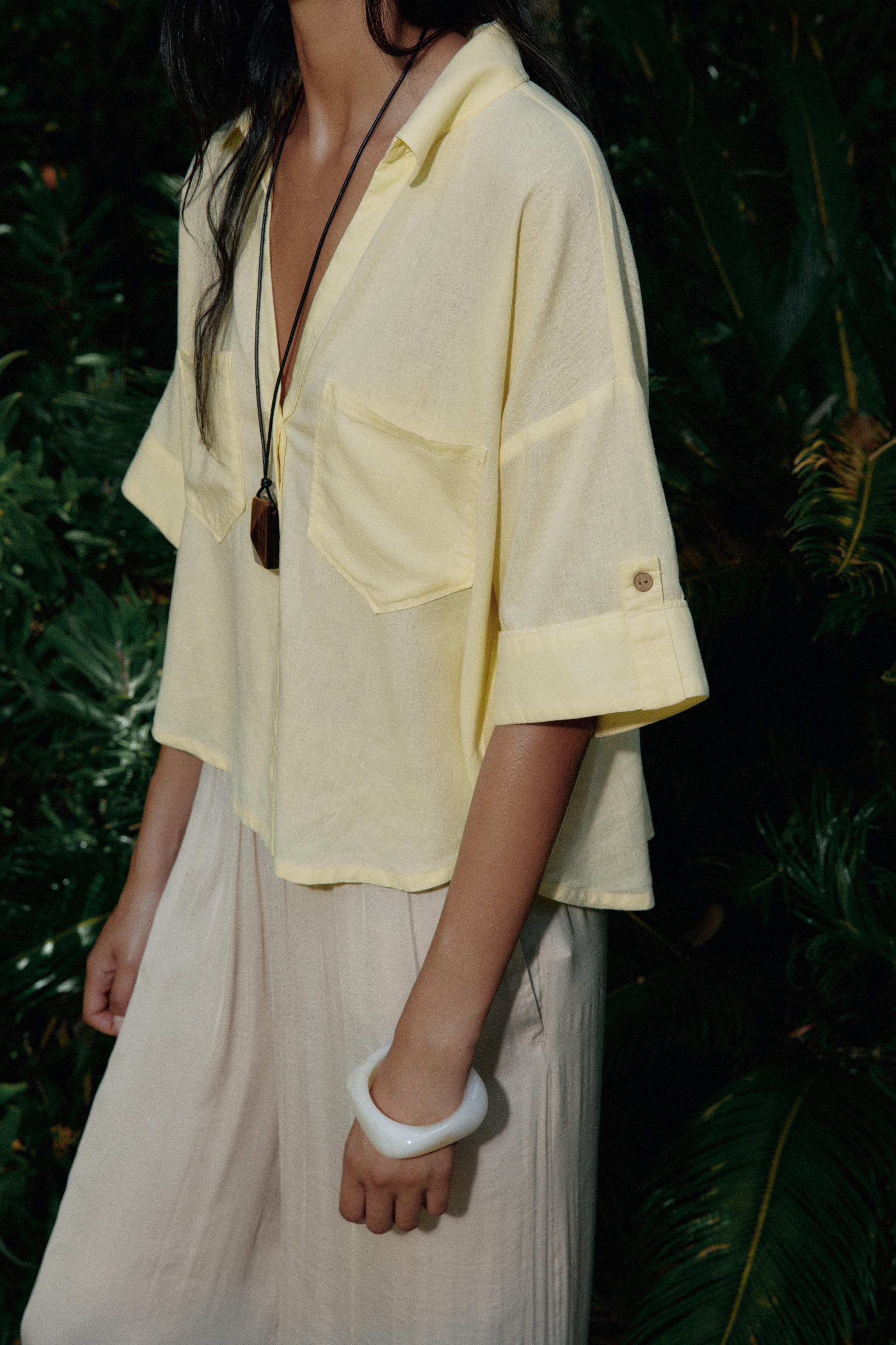 LINEN BLEND CROPPED SHIRT