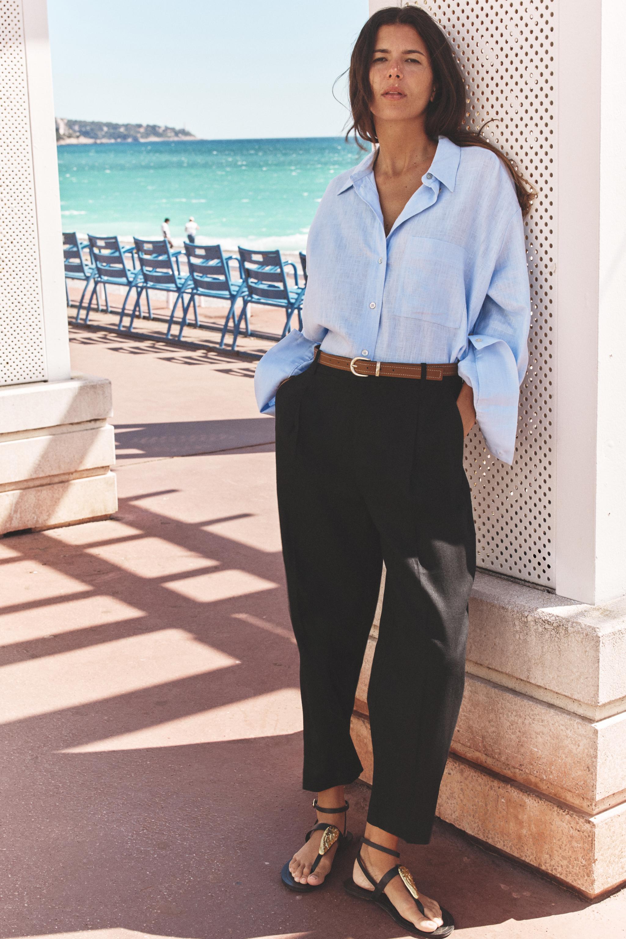 LINEN STRAIGHT LEG PANTS WITH BELT