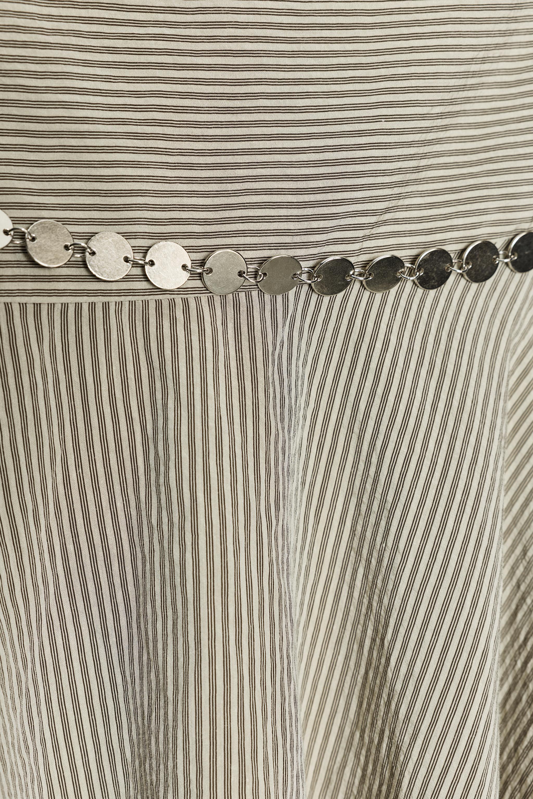 STRIPED ASYMMETRIC BELTED MIDI SKIRT