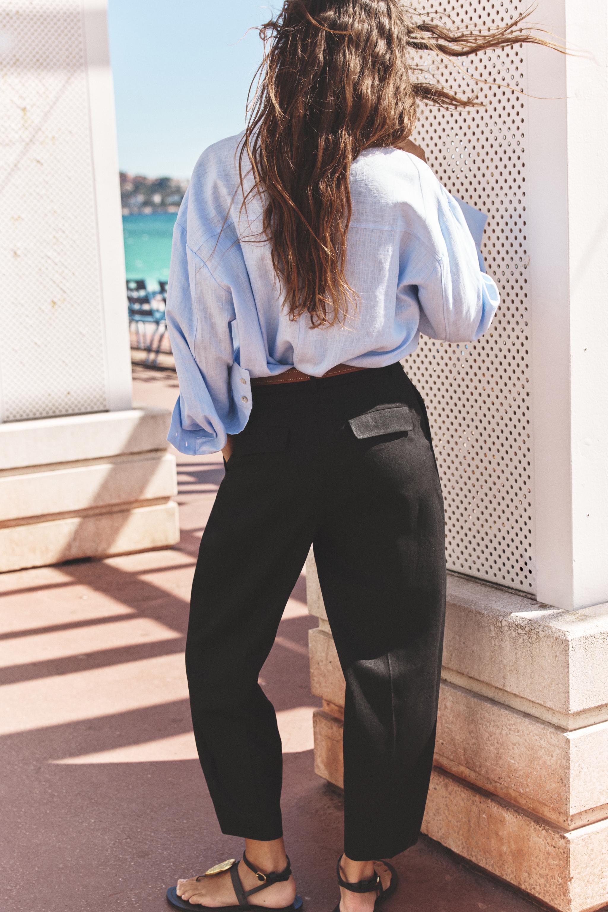LINEN STRAIGHT LEG PANTS WITH BELT