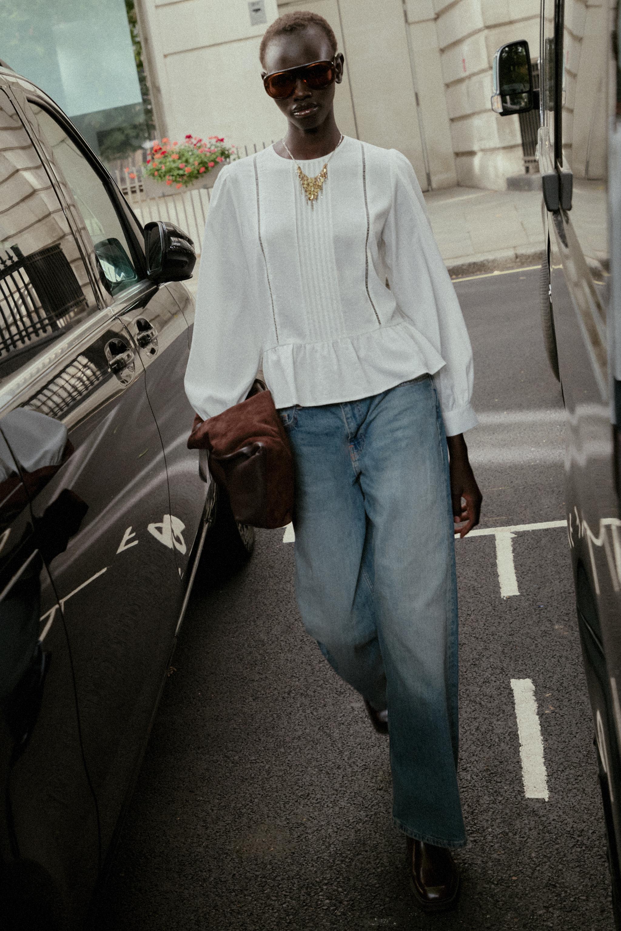 LACE TRIM PEPLUM BLOUSE