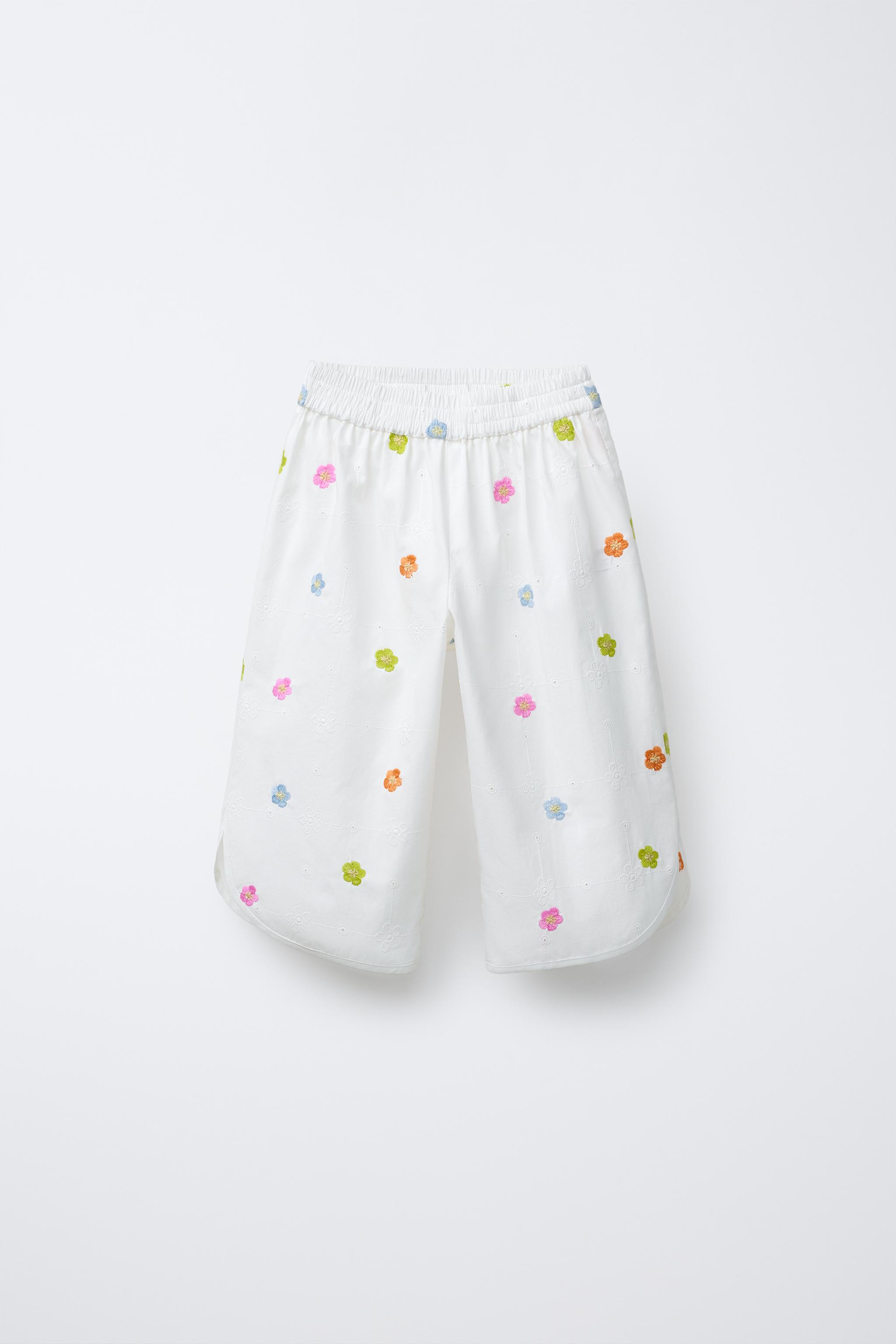 EMBROIDERED FLORAL POPLIN PANTS